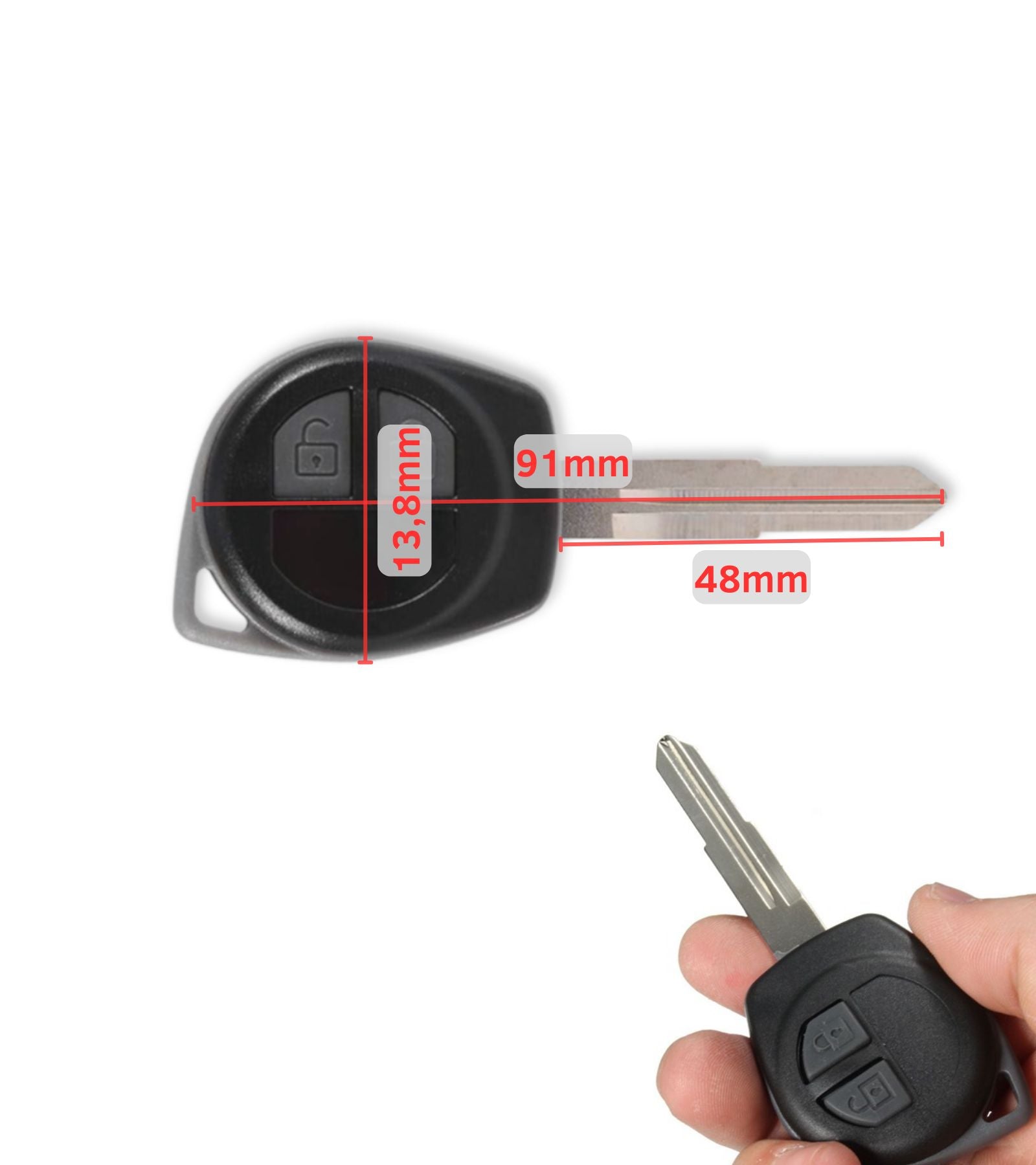 Guscio Scocca Cover Chiave Telecomando 2 Pulsanti Compatibile per Suzuki Swift Jimny Gran Vitara Ignis Opel Agila Fiat Sedici Lama Intercambiabile