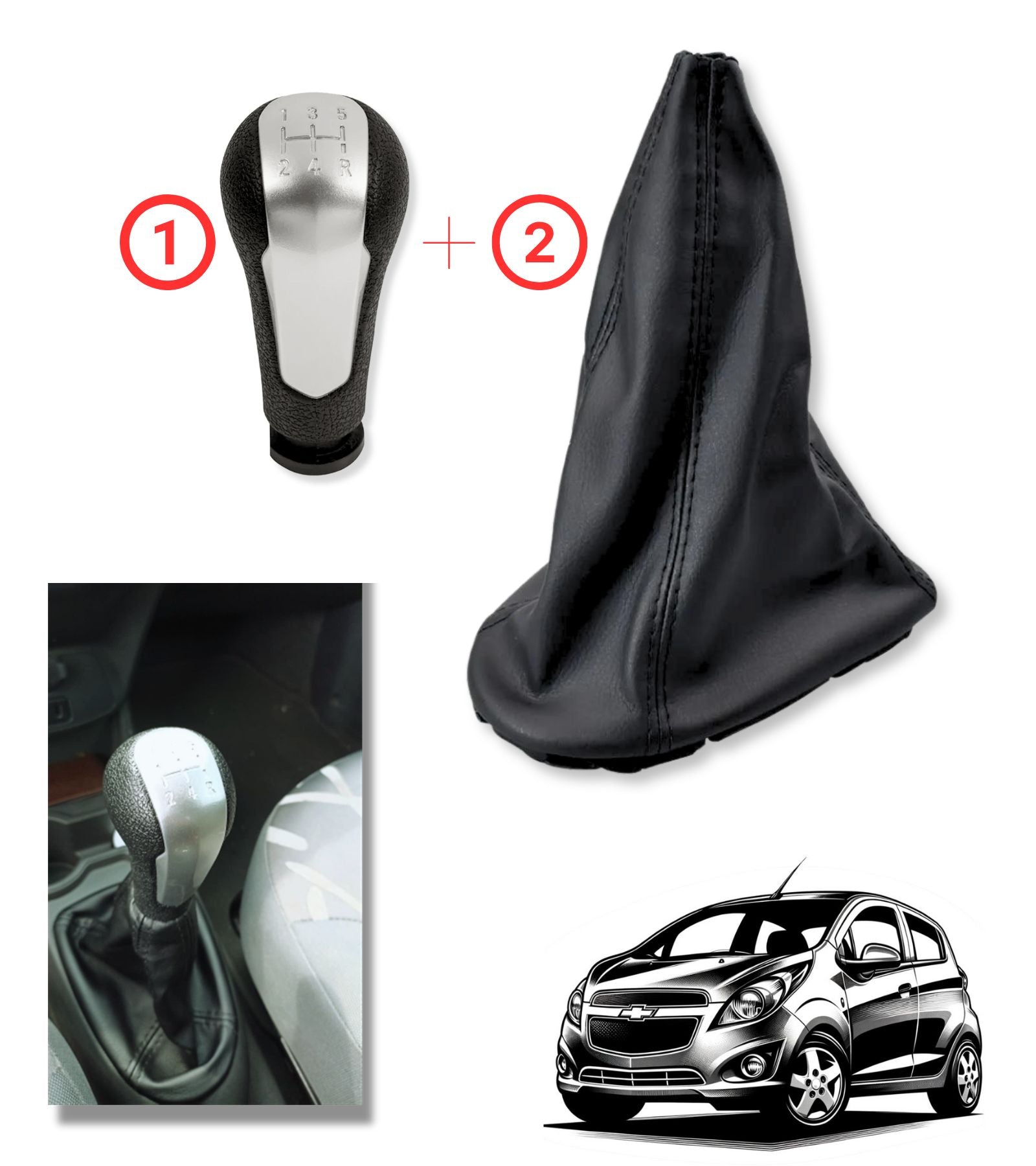 Pomello Cuffia per Leva Cambio Manuale 5 Marce, Compatibile con Chevrolet Spark M300 2011-2016