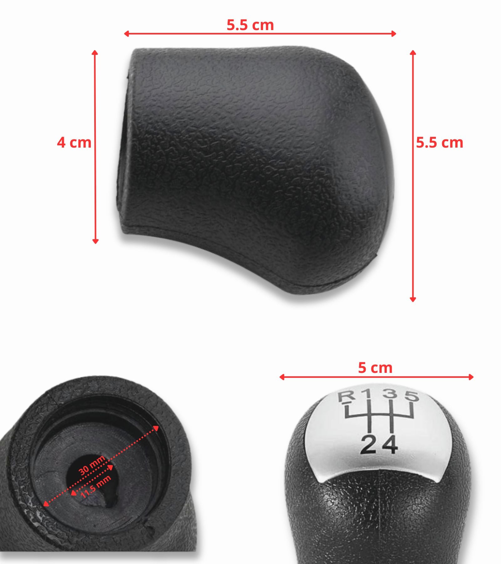 Pomello Cambio 5 Marce Manuale Compatibile con Renault Kangoo 2006-2008, Placca Argento