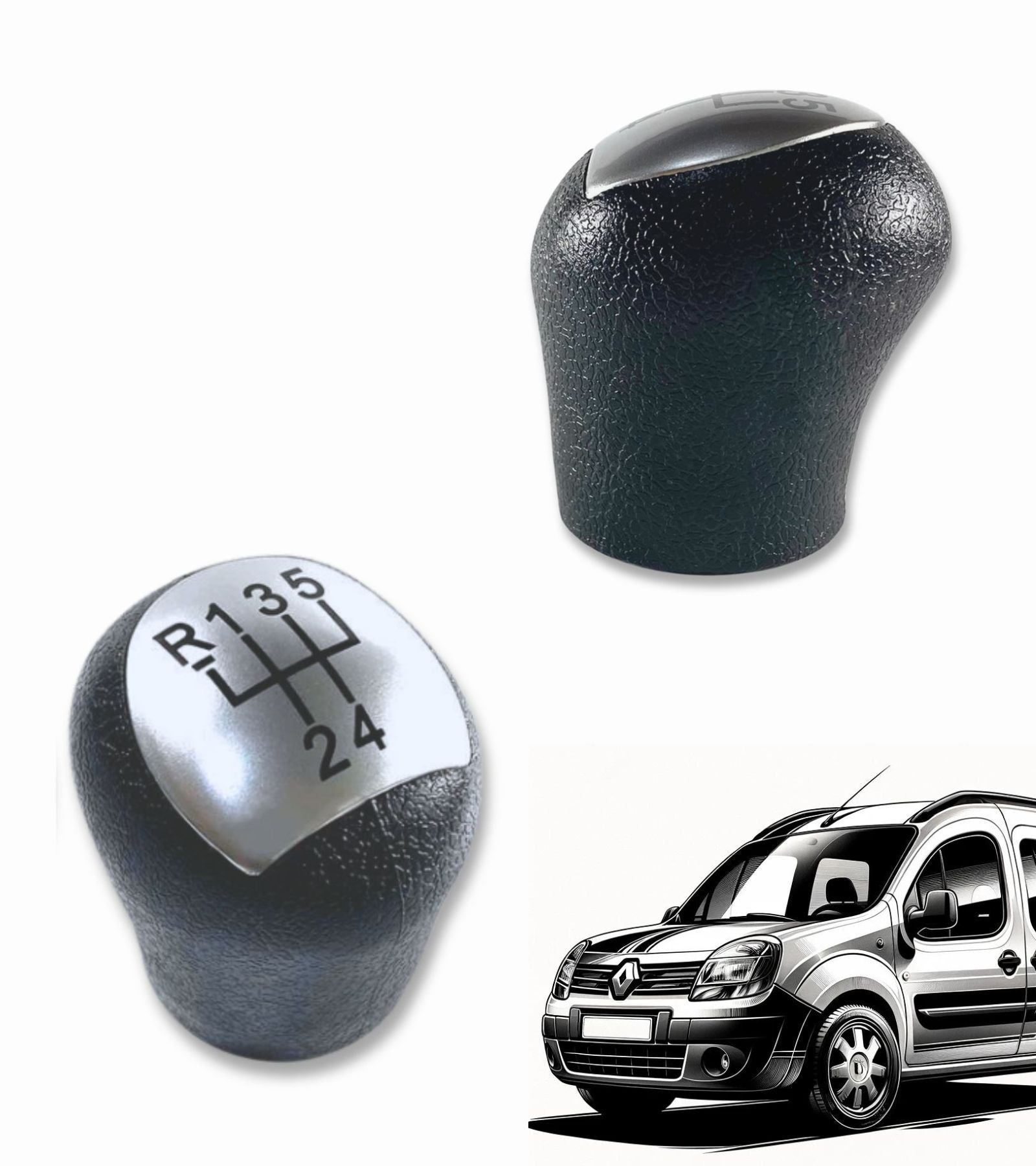 Pomello Cambio 5 Marce Manuale Compatibile con Renault Kangoo 2006-2008, Placca Argento