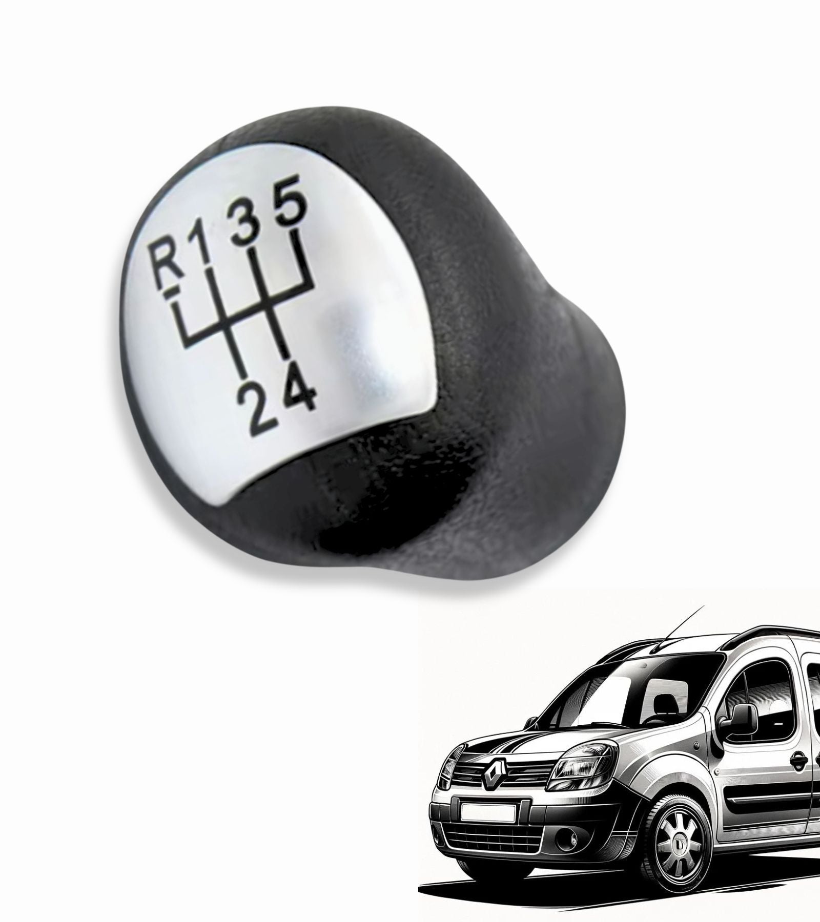 Pomello Cambio 5 Marce Manuale Compatibile con Renault Kangoo 2006-2008, Placca Argento