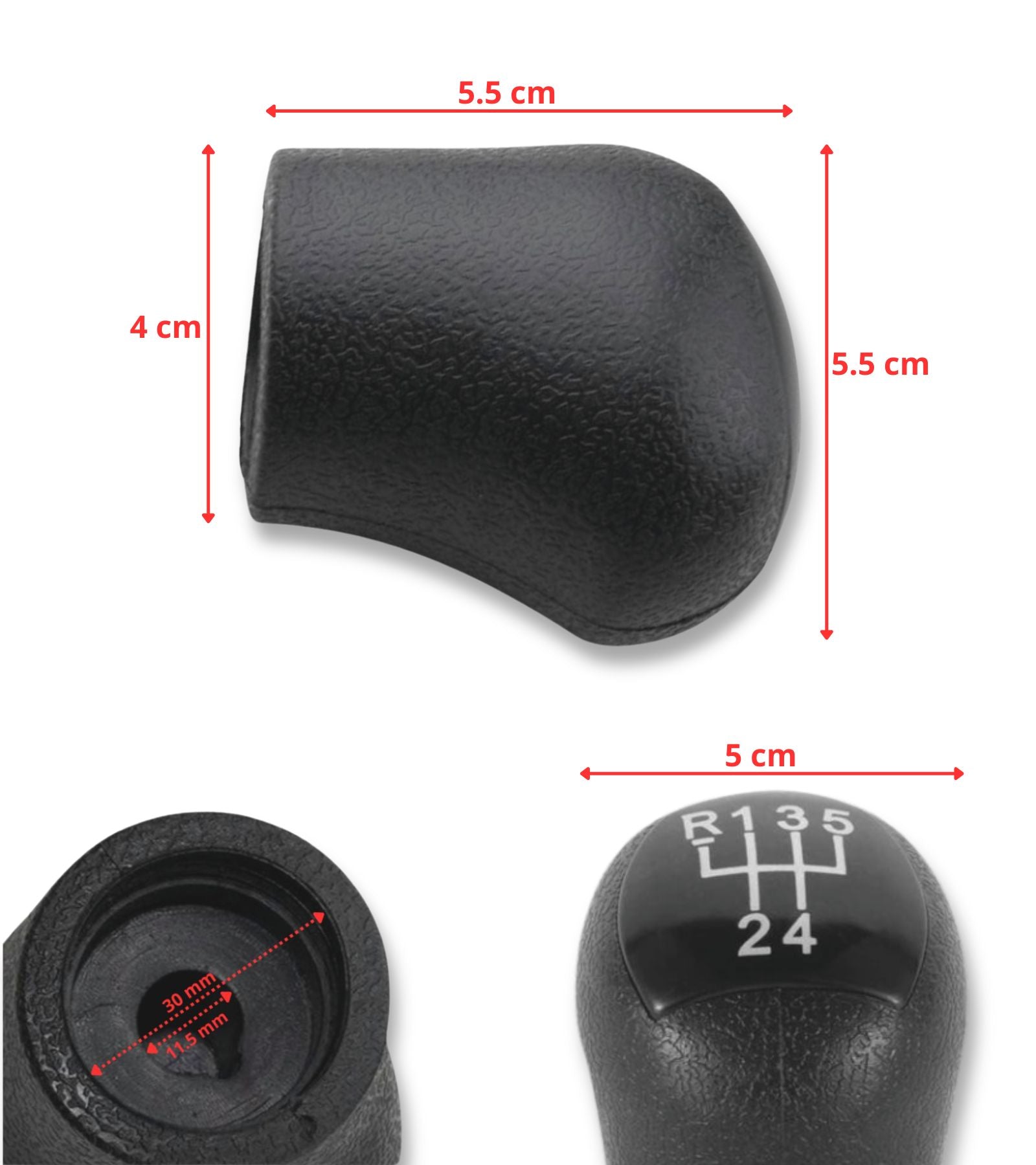 Pomello Leva Cambio 5 Marce Manuale e Retromarcia Compatibile con Renault Kangoo 2006-2008, Impugnatura Antiscivolo, Placca Nera, Facile da Installare