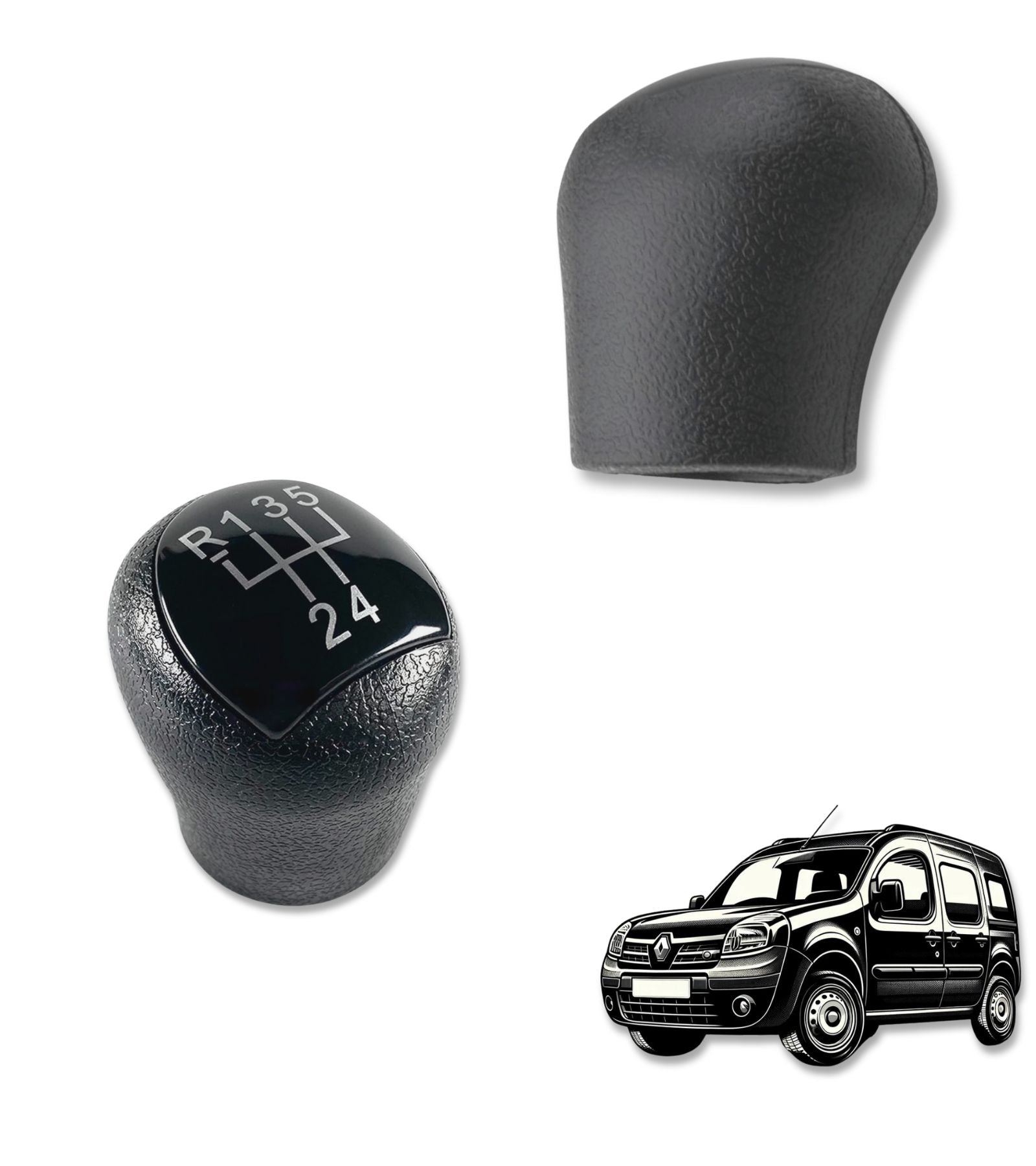 Pomello Leva Cambio 5 Marce Manuale e Retromarcia Compatibile con Renault Kangoo 2006-2008, Impugnatura Antiscivolo, Placca Nera, Facile da Installare