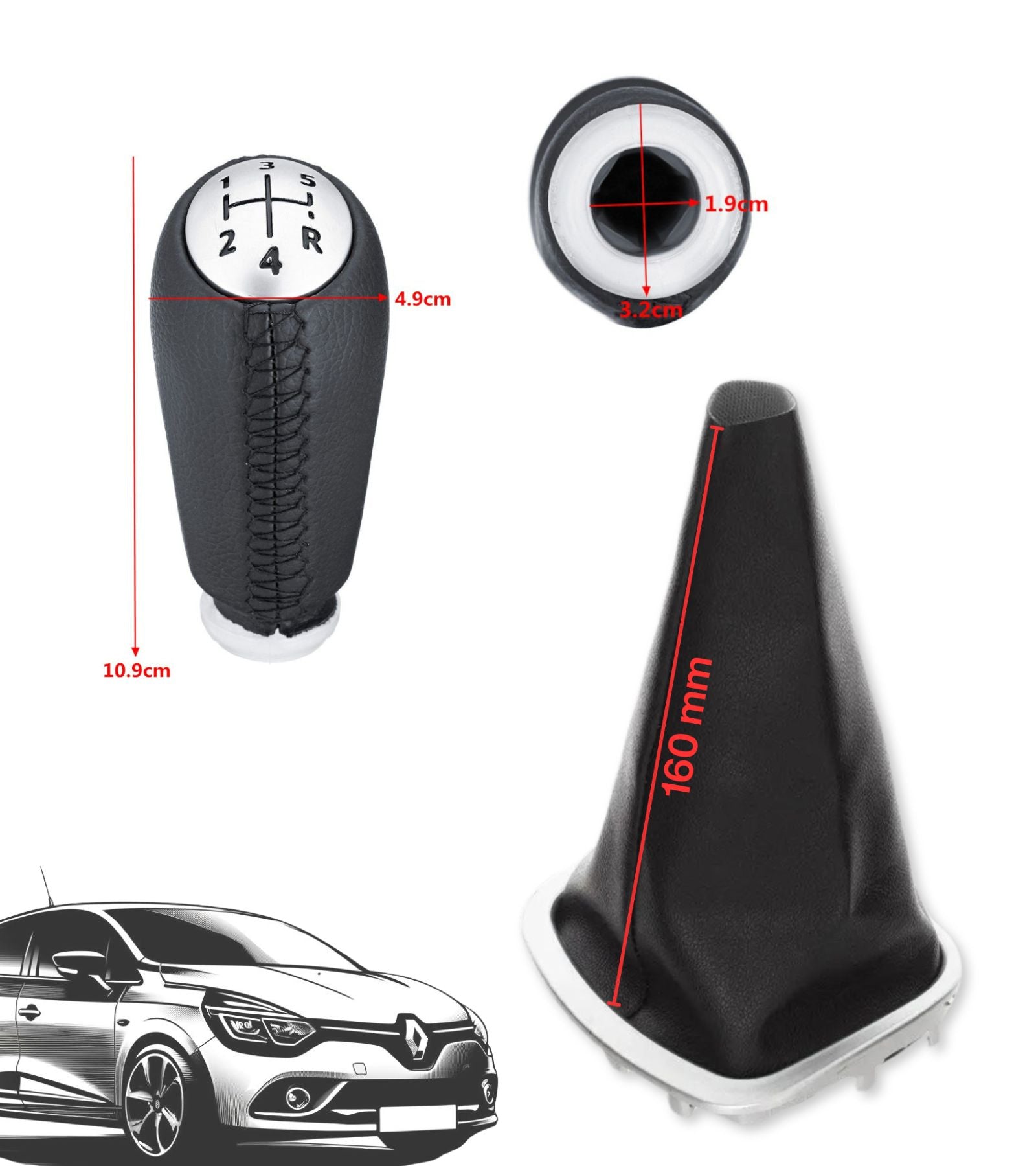 Kit Sostituzione Cuffia e Pomello 5 Marce Compatibile con Renault Clio III, Kangoo II, Twingo II, Espace IV