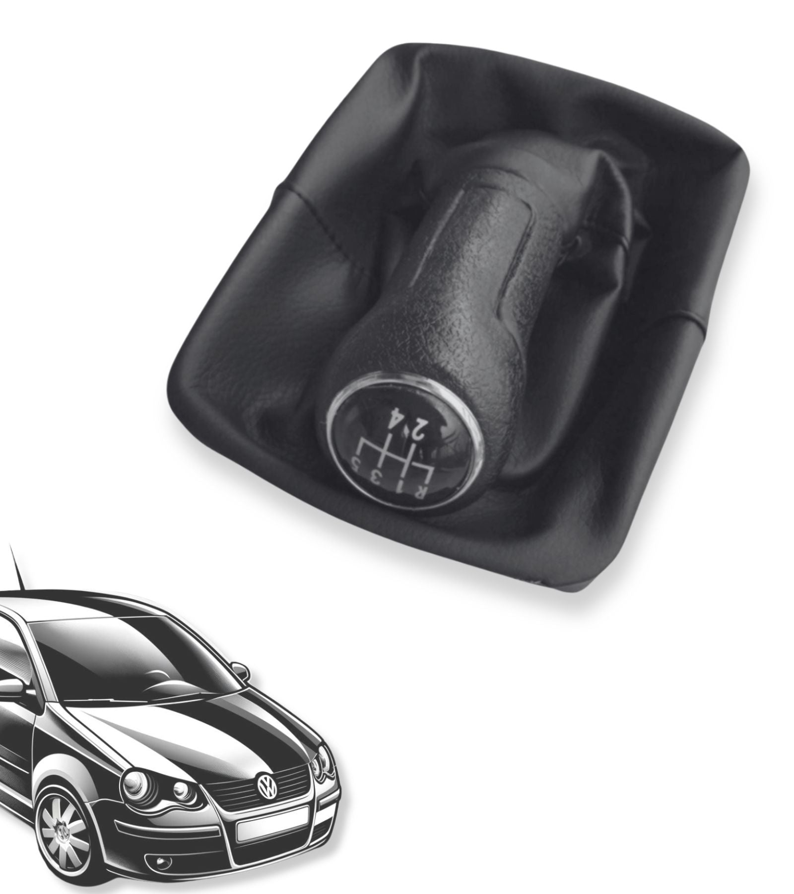 5 Speed ​​Gear Knob with Gaiter and Frame Compatible with Volkswagen VW Polo MK4 9N 9N2 from 2001 to 2009, Code 6Q171113