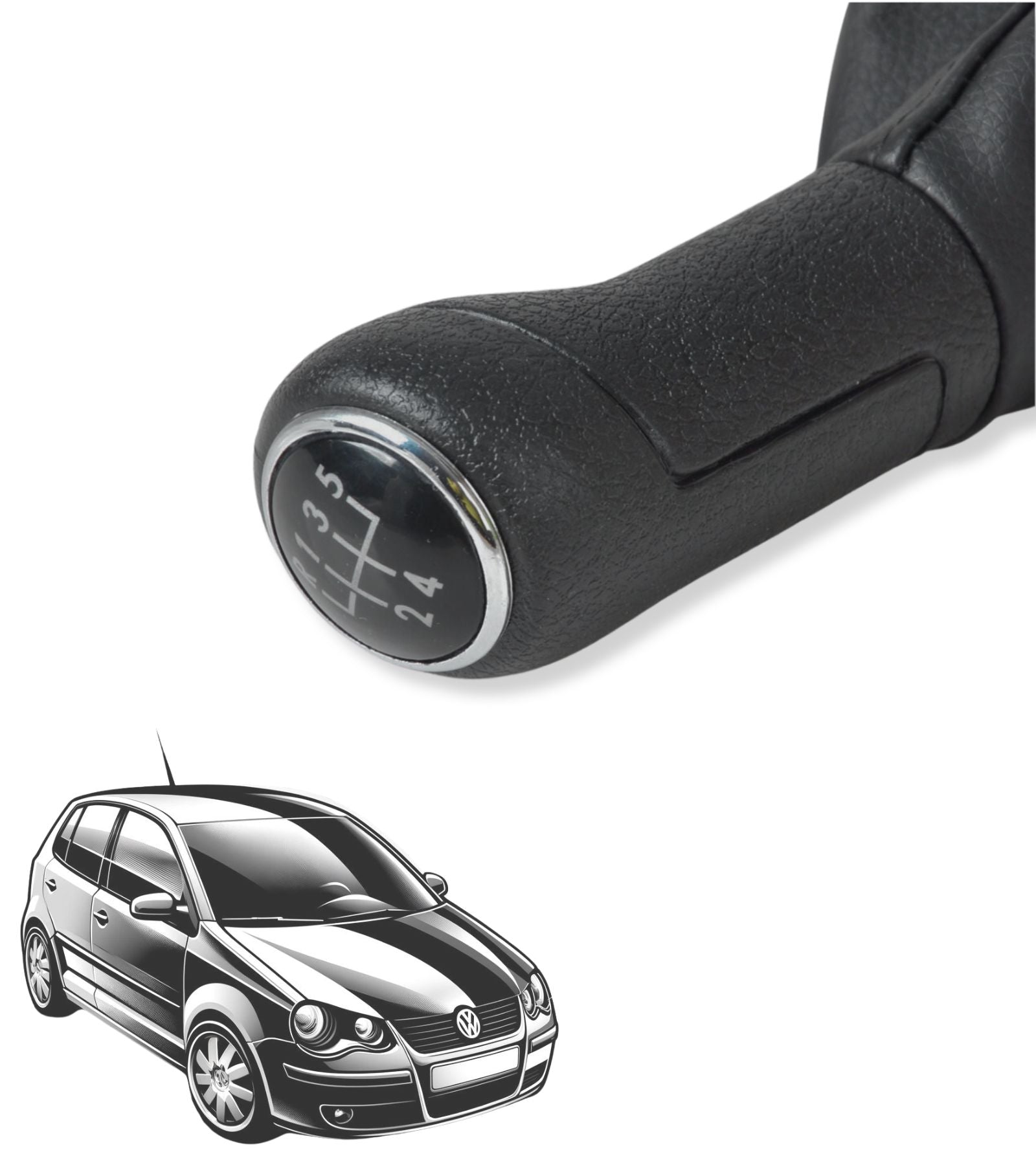 5 Speed ​​Gear Knob with Gaiter and Frame Compatible with Volkswagen VW Polo MK4 9N 9N2 from 2001 to 2009, Code 6Q171113