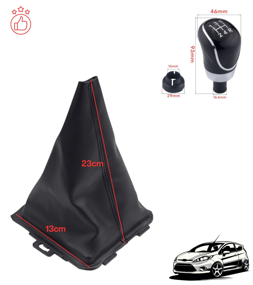 5 Speed ​​Gear Shift Knob and Leatherette Boot Kit Compatible with Ford Fiesta MK5 2008 and MK6 2008-2012, OEM 8A6R-7H409-MA, 8A6R7H409MA, 1556845