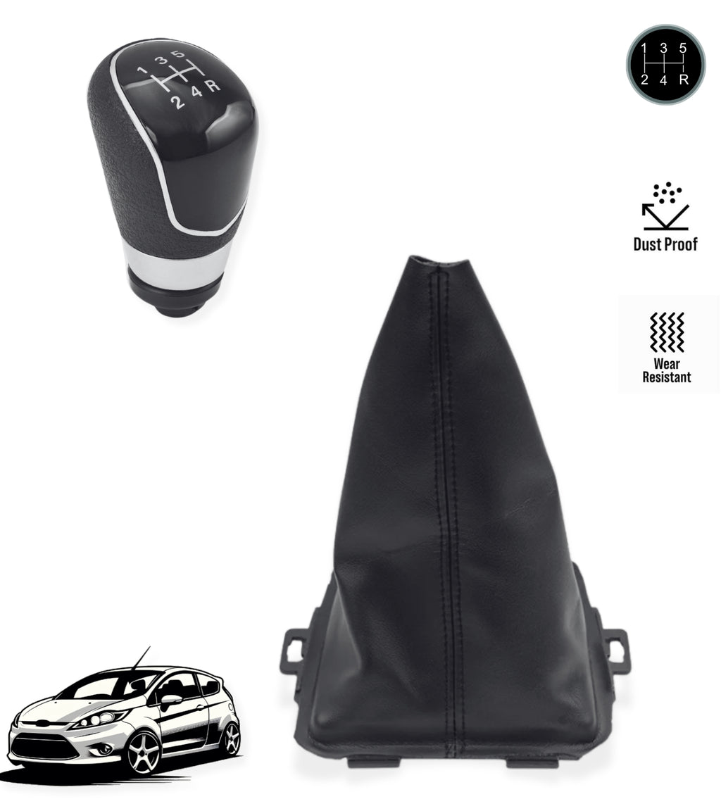 5 Speed ​​Gear Shift Knob and Leatherette Boot Kit Compatible with Ford Fiesta MK5 2008 and MK6 2008-2012, OEM 8A6R-7H409-MA, 8A6R7H409MA, 1556845