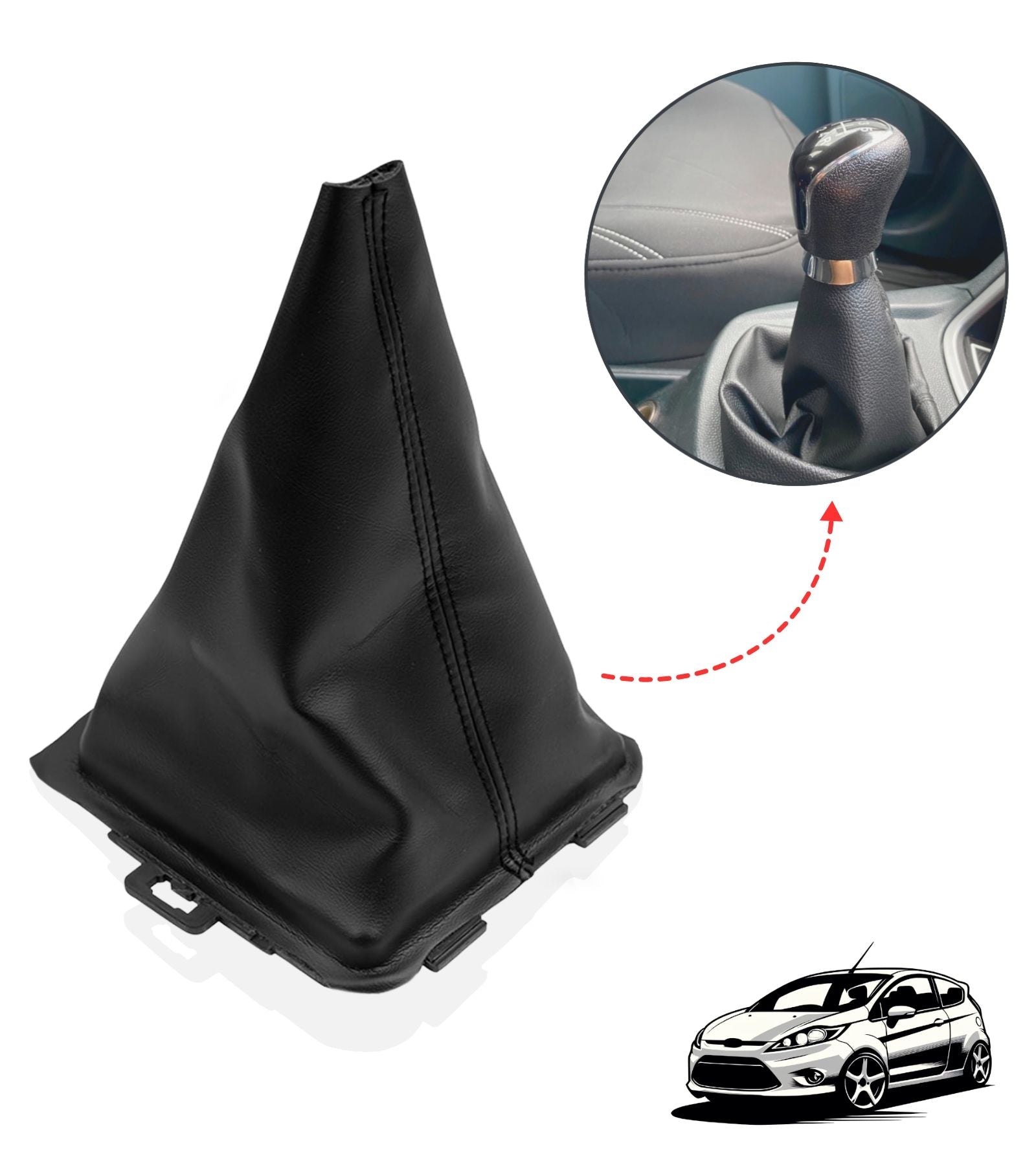 Gear Shift Boot in Faux Leather Compatible with Ford Fiesta MK5 2008 and MK6 2008-2012, Faux Leather OEM 8A6R-7H409-MA, 8A6R7H409MA, 1556845