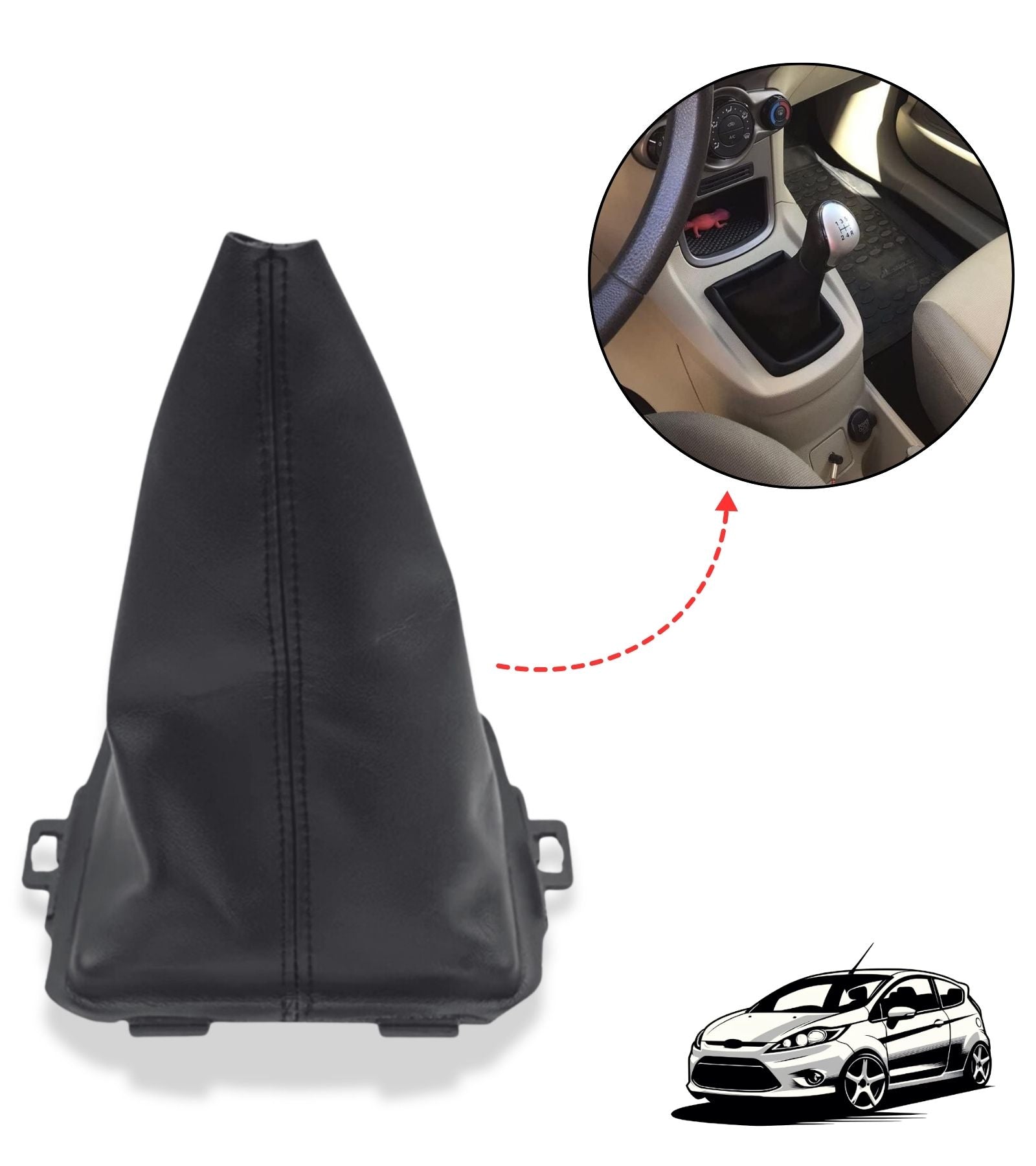 Gear Shift Boot in Faux Leather Compatible with Ford Fiesta MK5 2008 and MK6 2008-2012, Faux Leather OEM 8A6R-7H409-MA, 8A6R7H409MA, 1556845