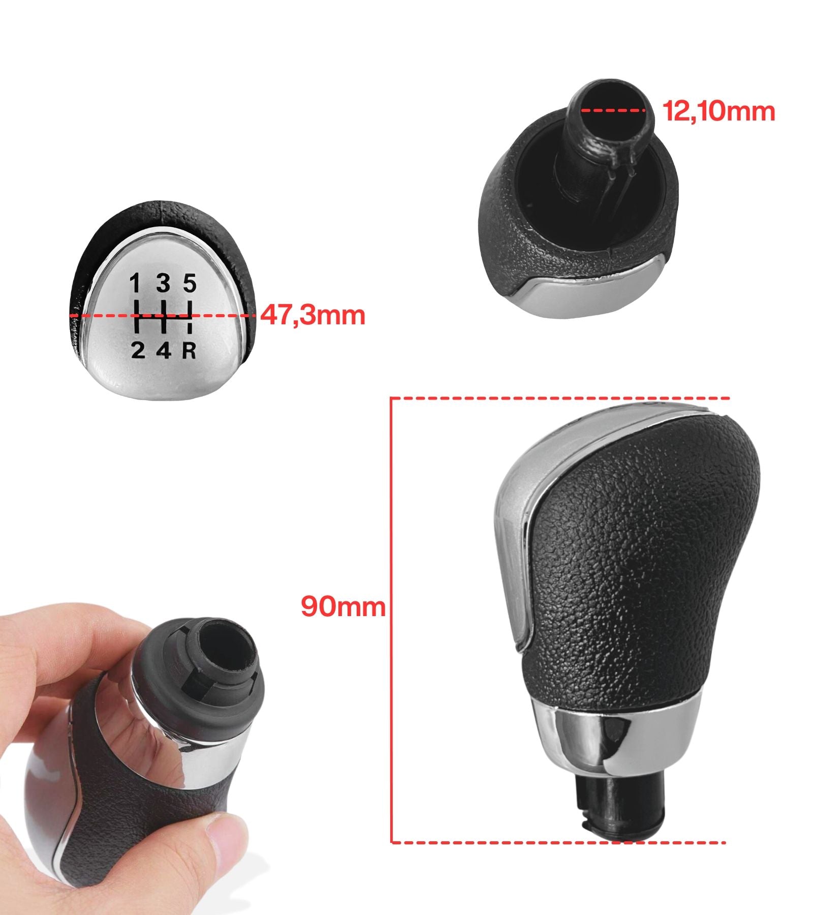 5 Speed ​​Gear Shift Knob and Leatherette Boot, Compatible with Ford Fiesta MK5 2008 and MK6 2008-2012, OEM 8A6R-7H409-MA, 8A6R7H409MA, 1556845