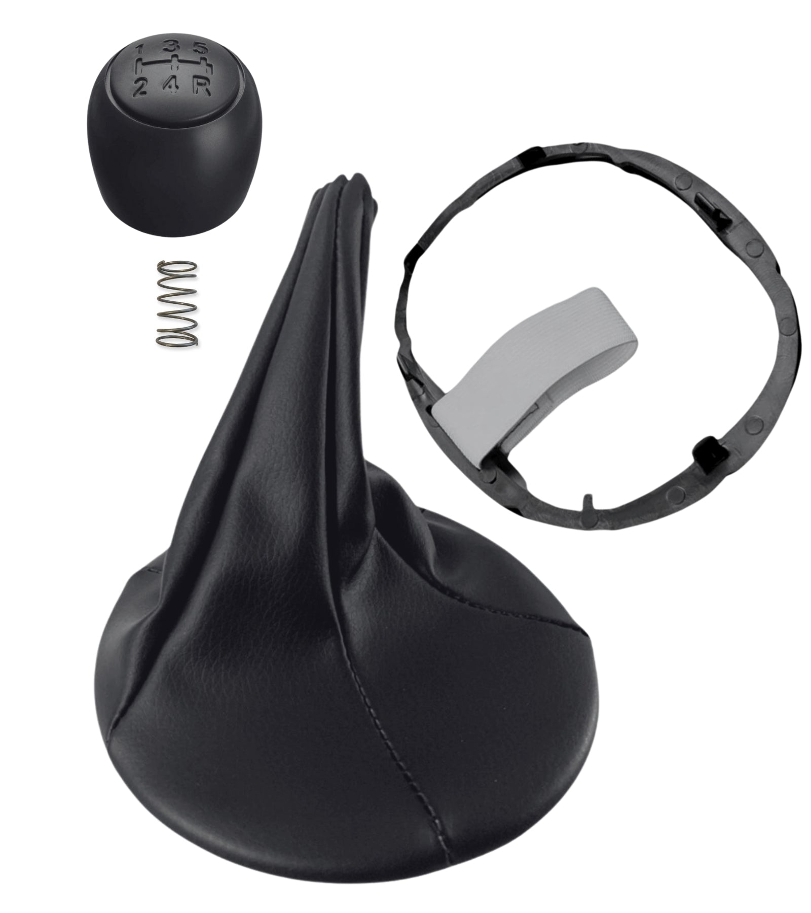 5 Speed ​​Gear Knob Kit, Boot and Spring for Fiat Panda 2003-2012 and Fiat 500/500C 2007-2013, Black Color