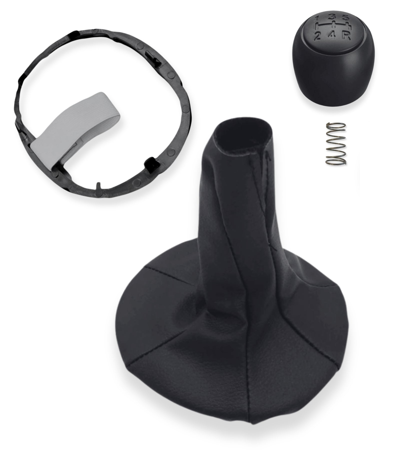 5 Speed ​​Gear Knob Kit, Boot and Spring for Fiat Panda 2003-2012 and Fiat 500/500C 2007-2013, Black Color