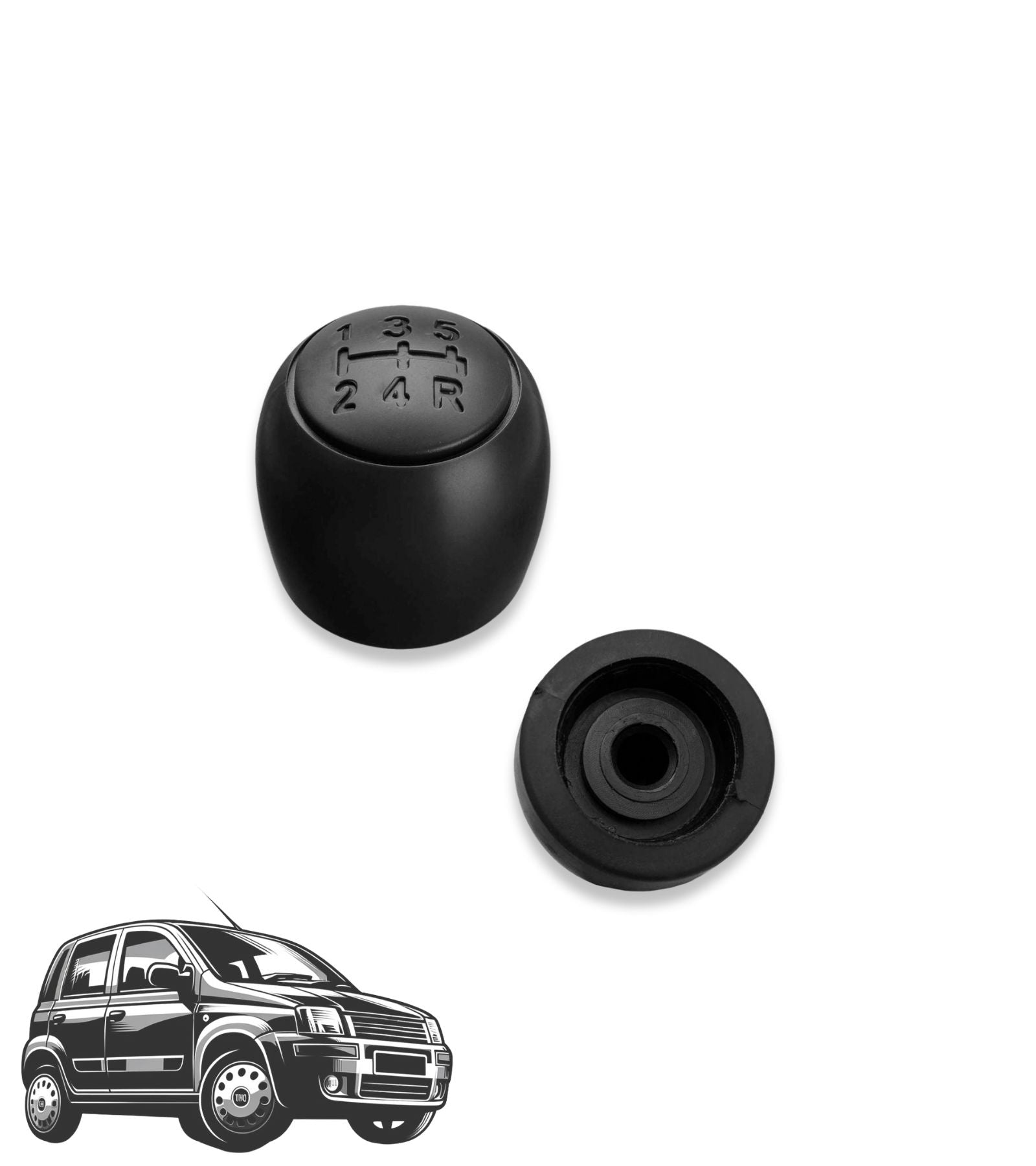 5 Speed ​​Gear Knob Kit, Boot and Spring for Fiat Panda 2003-2012 and Fiat 500/500C 2007-2013, Black Color