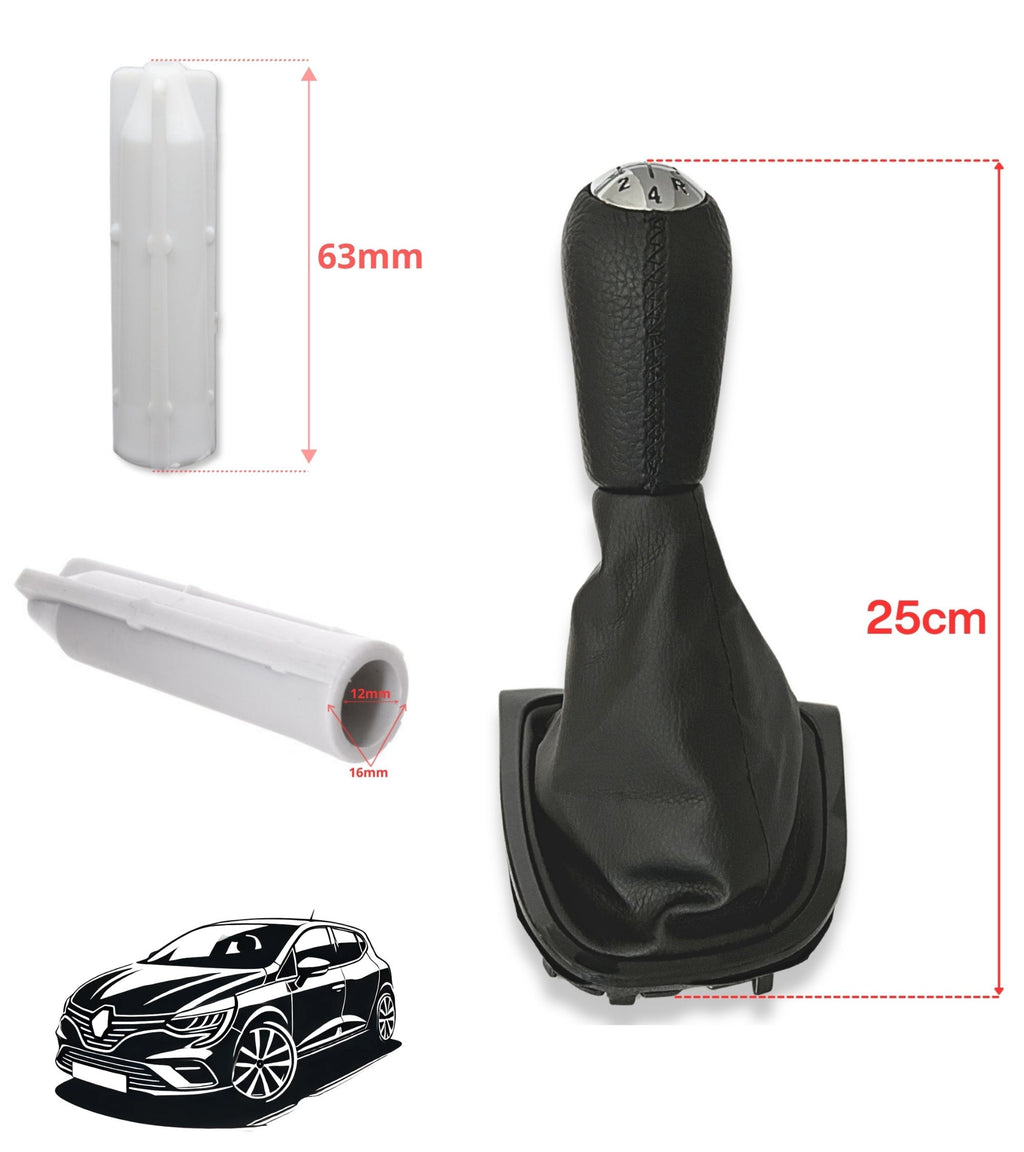 Pomello 5 Marce Leva Cambio e Cuffia Compatibile con Renault Clio IV 2012-2020 con Adattatore