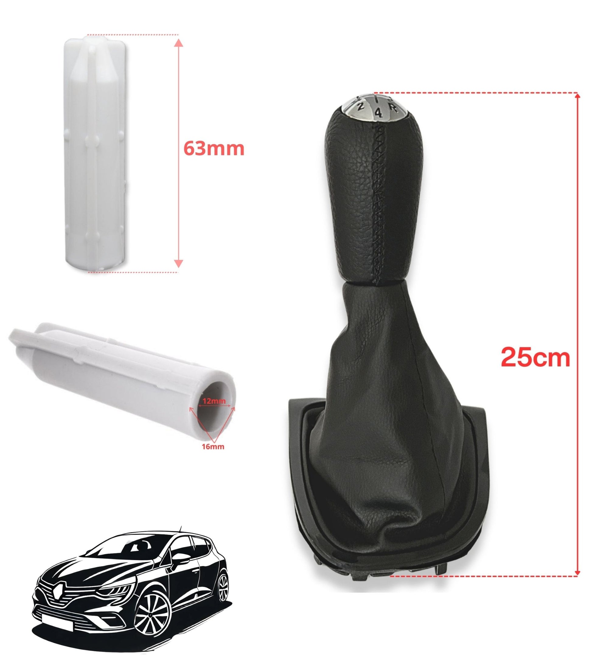 Pomello 5 Marce Leva Cambio e Cuffia Compatibile con Renault Clio IV 2012-2020 con Adattatore