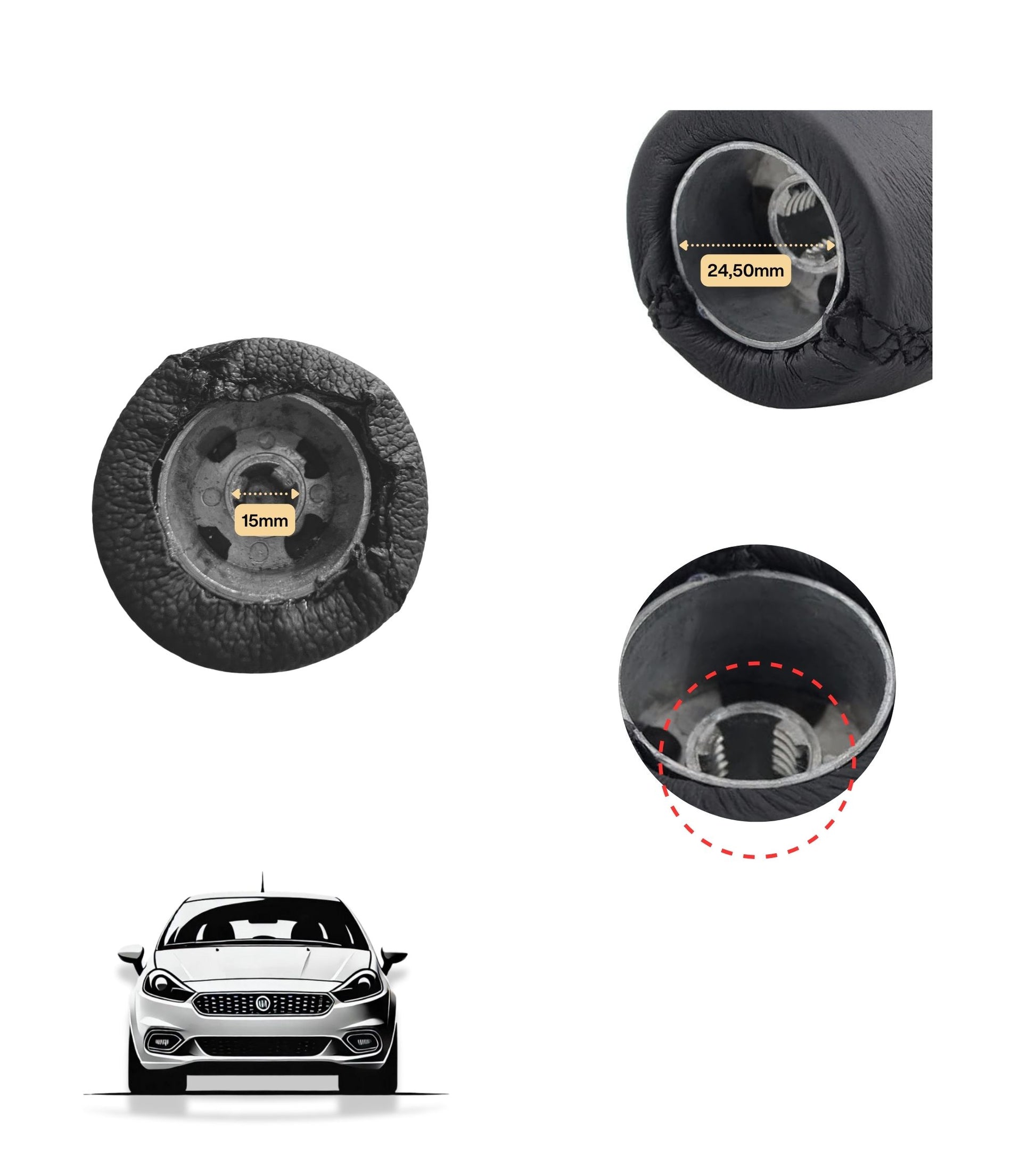 5 Speed ​​Gear Shift Knob Compatible with Fiat Grande Punto (2005-2013), OEM Codes 55344881, 55349796