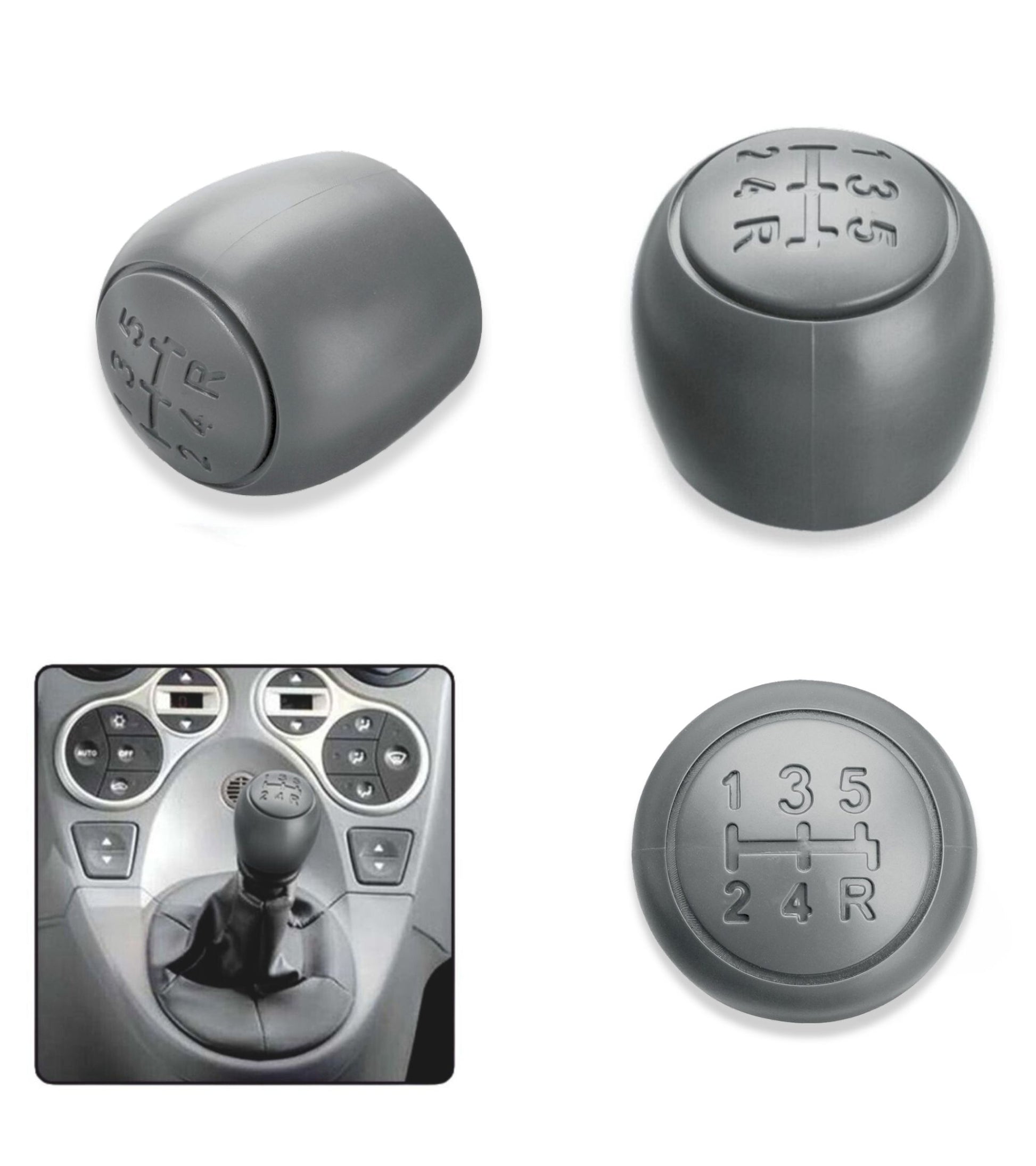 Grey knob and small spring for gear lever compatible with Fiat Panda 169 (2003-2012), Fiat 500 312 and 500C (2007-2013)