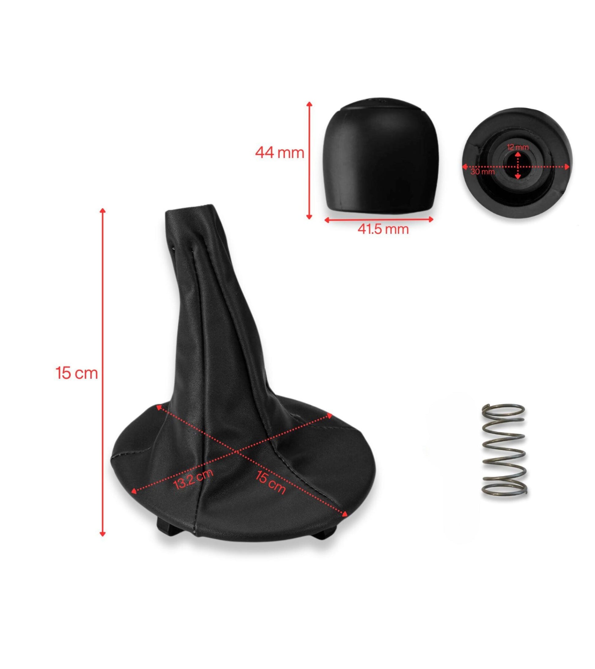 5 Speed ​​Gear Knob Kit, Boot and Spring for Fiat Panda 2003-2012 and Fiat 500/500C 2007-2013, Black Color
