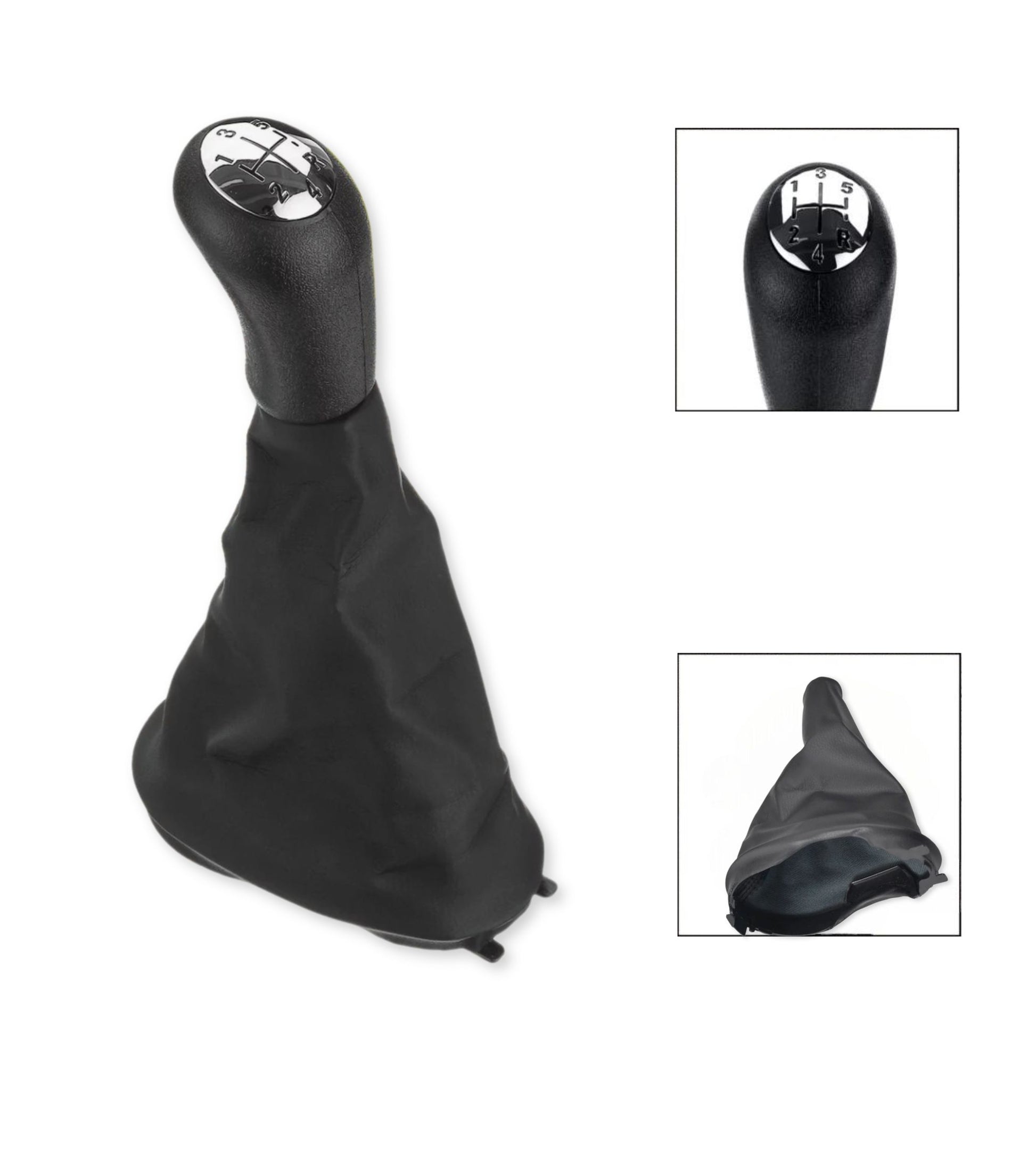 Pomello 5 Marce e Cuffia per Leva Cambio Compatibile con Renault Clio II 2001-2004, Clio III 2005-2009, Megane II 2002-2009, Scenic II 2003-2006, Kangoo 2009