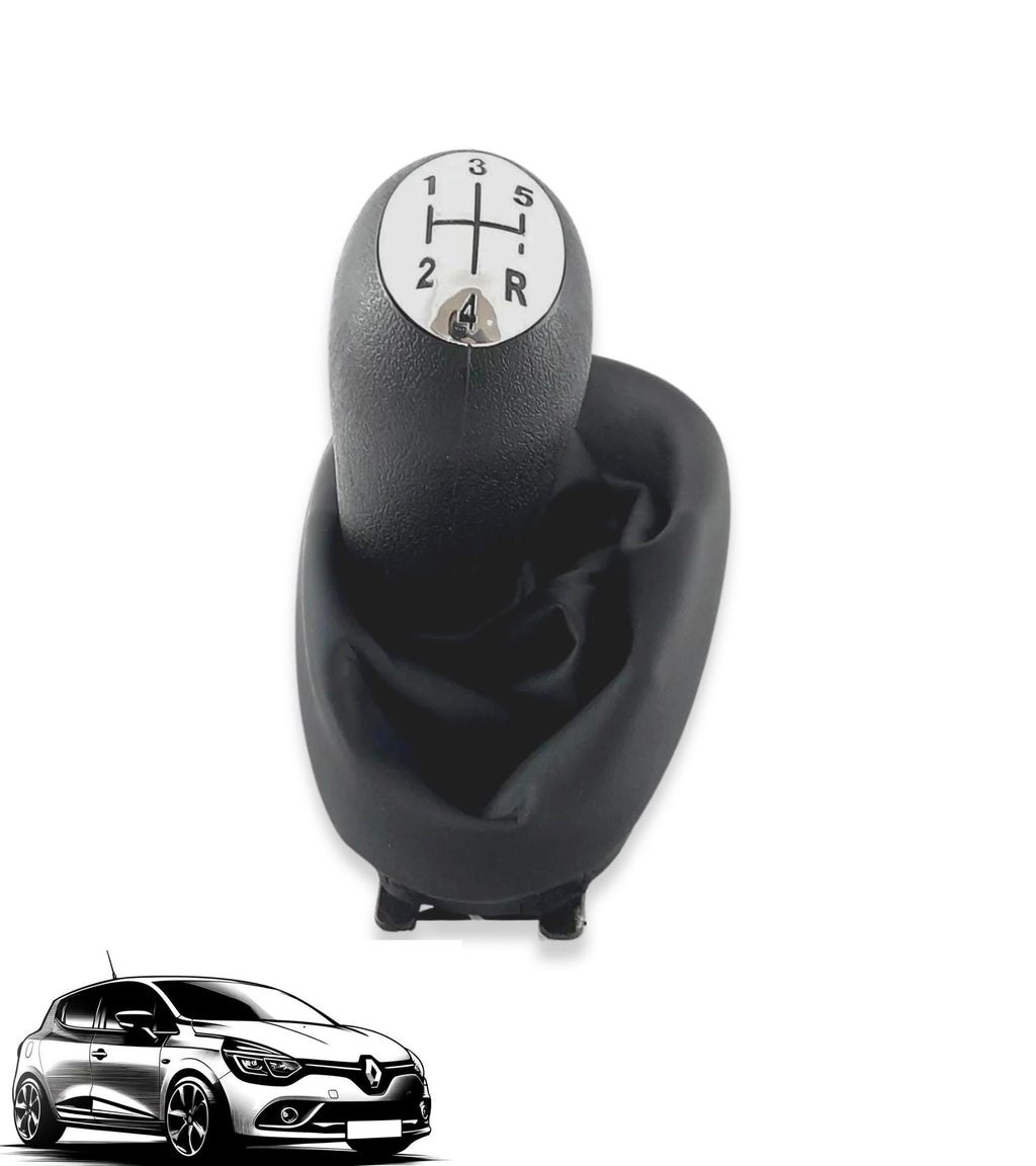 Pomello 5 Marce e Cuffia per Leva Cambio Compatibile con Renault Clio II 2001-2004, Clio III 2005-2009, Megane II 2002-2009, Scenic II 2003-2006, Kangoo 2009