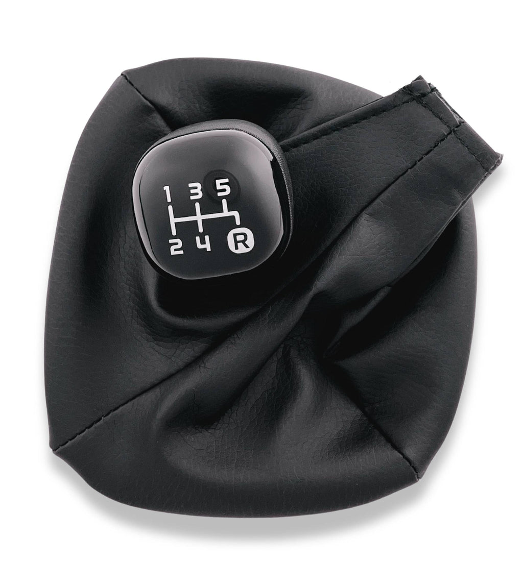 5 Speed ​​Gear Knob and Leatherette Boot Kit with Retention Ring Compatible with Fiat Panda 319 2012+, Black Color Set