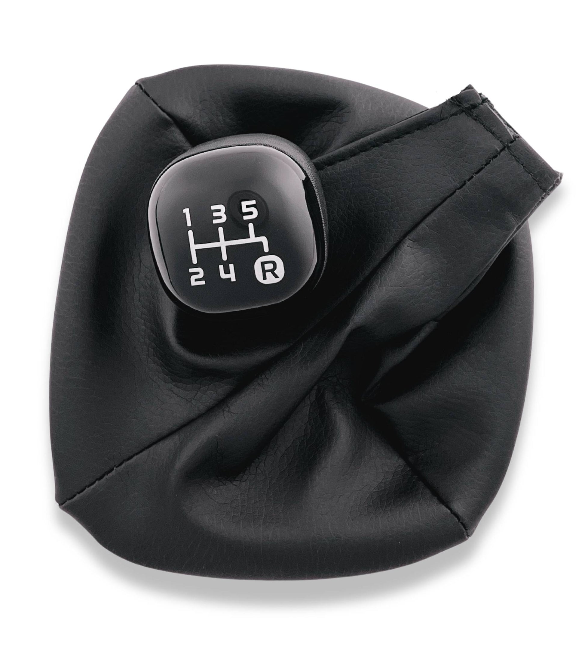 5 Speed ​​Gear Knob and Leatherette Boot Kit with Retention Ring Compatible with Fiat Panda 319 2012+, Black Color Set