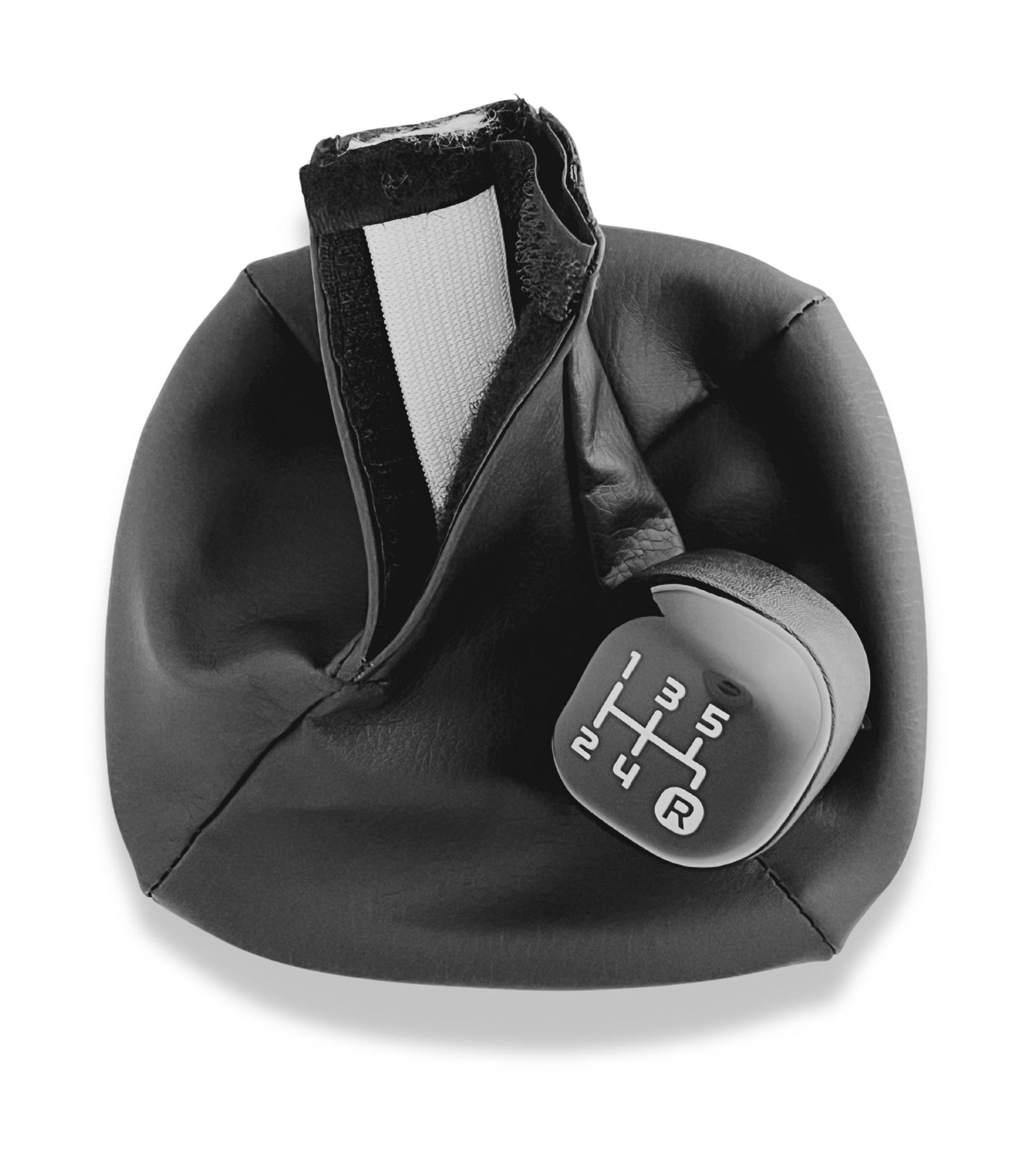 5 Speed ​​Gear Knob and Leatherette Boot Kit with Retention Ring Compatible with Fiat Panda 319 2012+, Black Color Set
