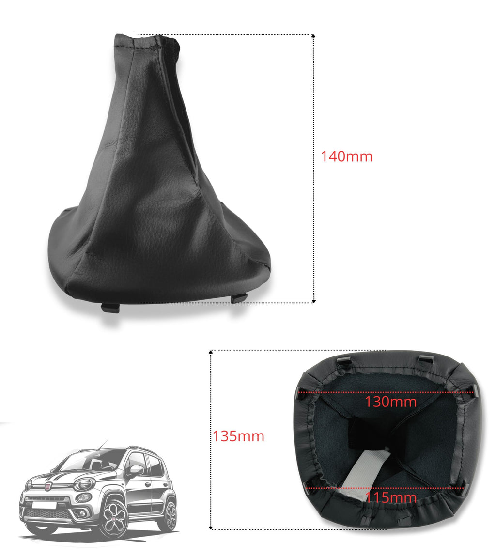 5 Speed ​​Gear Knob and Leatherette Boot Kit with Retention Ring Compatible with Fiat Panda 319 2012+, Black Color Set
