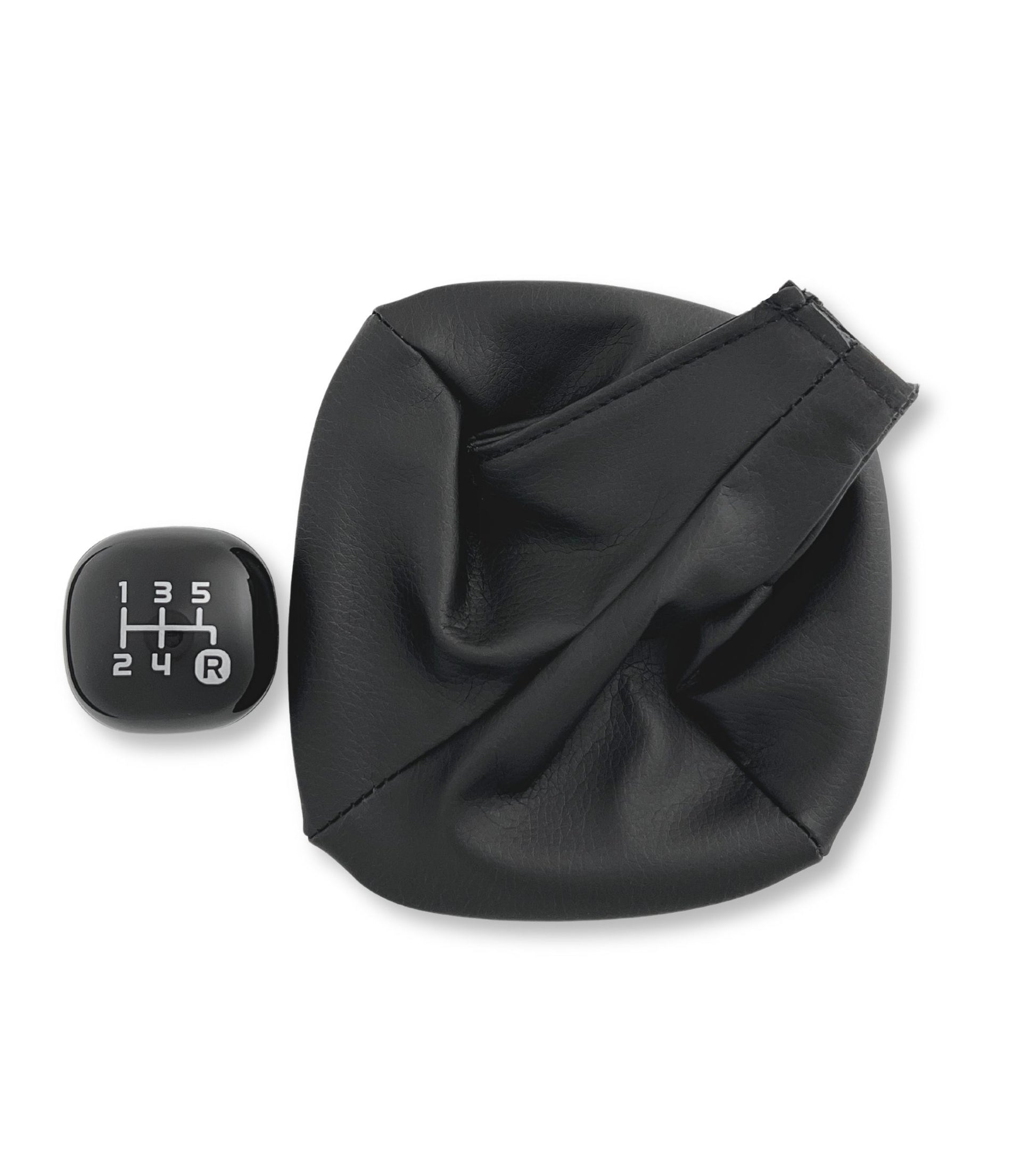 5 Speed ​​Gear Knob and Leatherette Boot Kit with Retention Ring Compatible with Fiat Panda 319 2012+, Black Color Set
