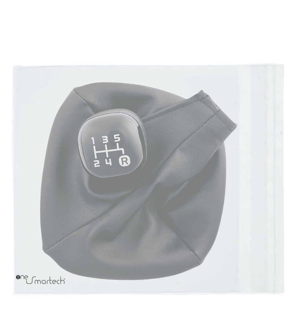 5 Speed ​​Gear Knob and Leatherette Boot Kit with Retention Ring Compatible with Fiat Panda 319 2012+, Black Color Set