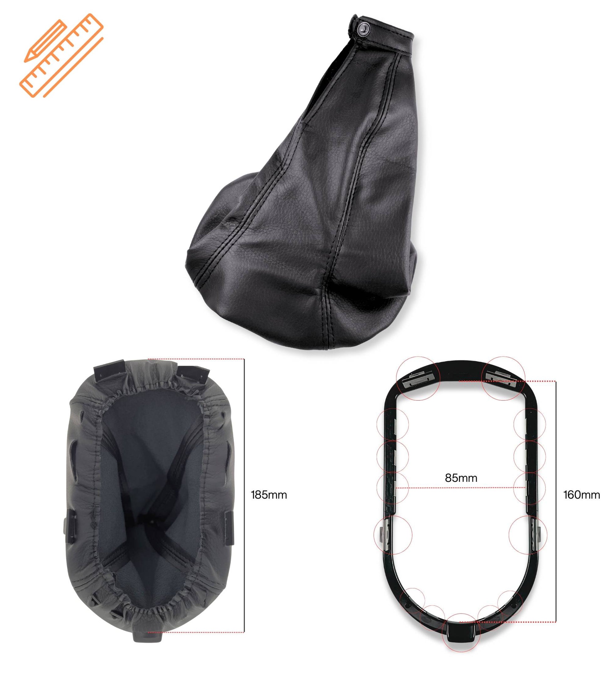 Gear Shift Boot in Faux Leather with Retention Ring Compatible with Fiat 600 Seicento 1998-2010 OE 735249804