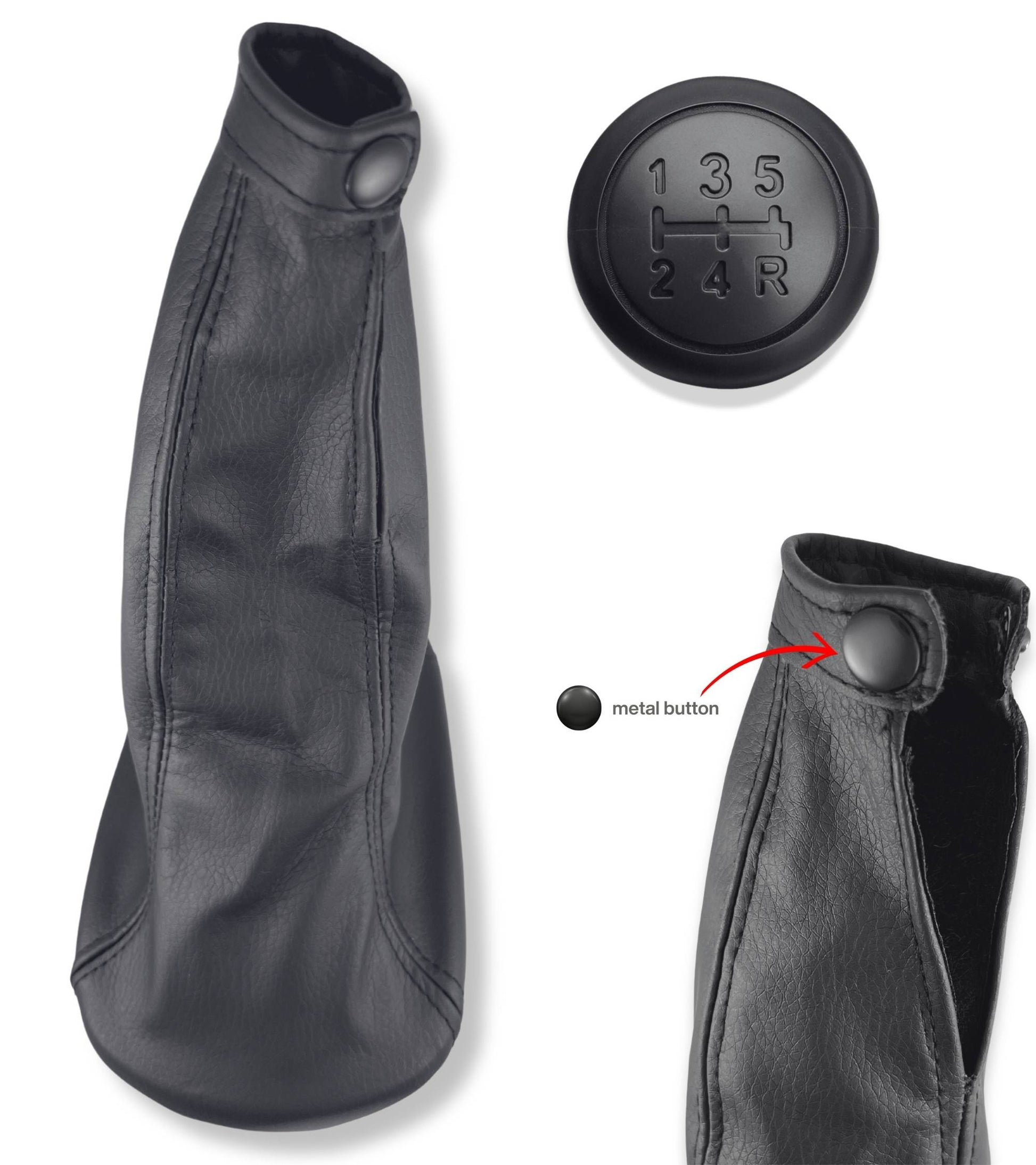 Gear Knob and Boot in Imitation Leather with Retention Ring Compatible with Fiat 600 Seicento 1998-2010 OE 735249804