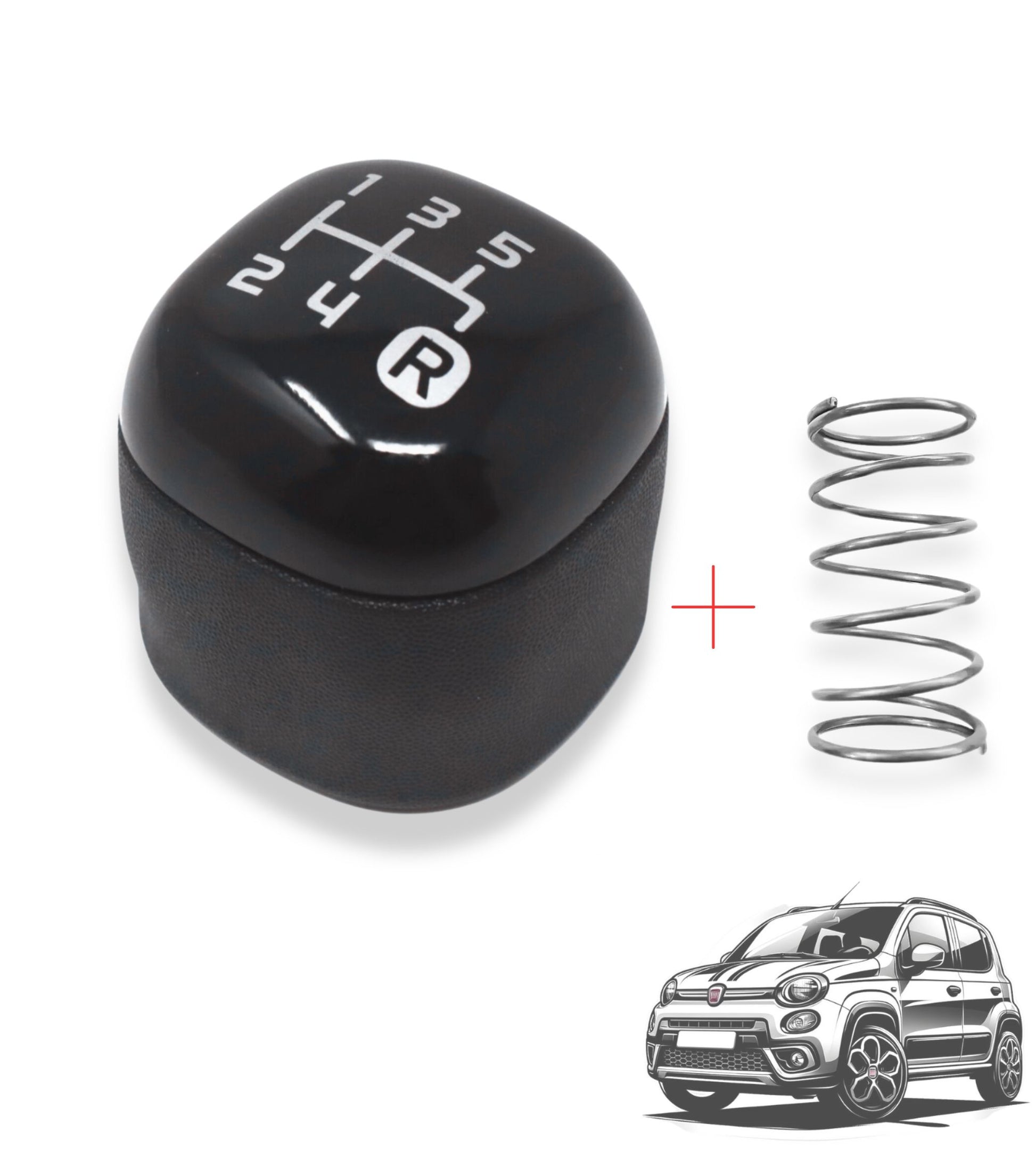 5 Speed ​​Gear Knob with Return Spring, Compatible with Fiat Panda 312, 319 from 2012 Third Generation OEM Code 502942700 (large spring)