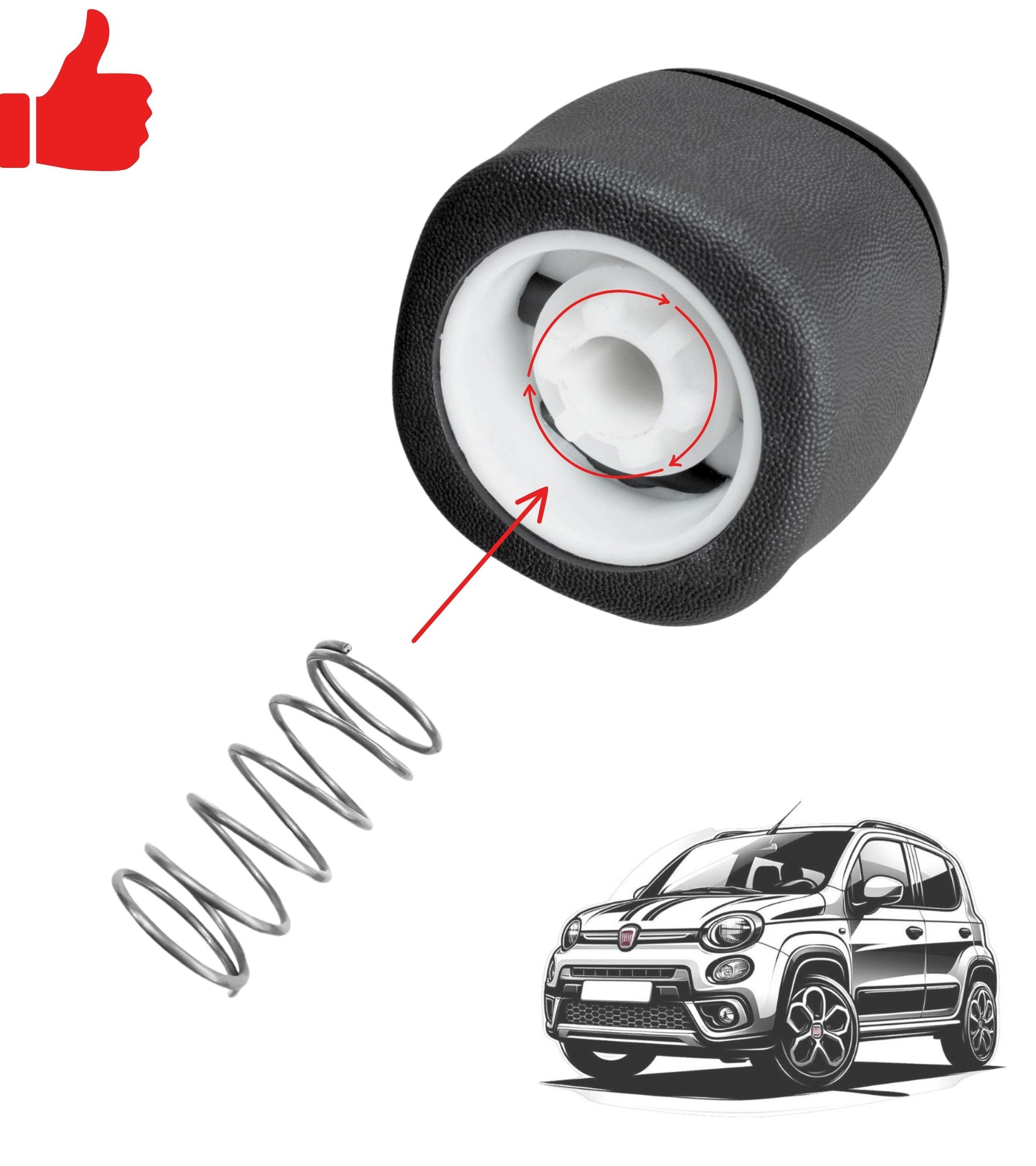 5 Speed ​​Gear Knob with Return Spring, Compatible with Fiat Panda 312, 319 from 2012 Third Generation OEM Code 502942700 (large spring)