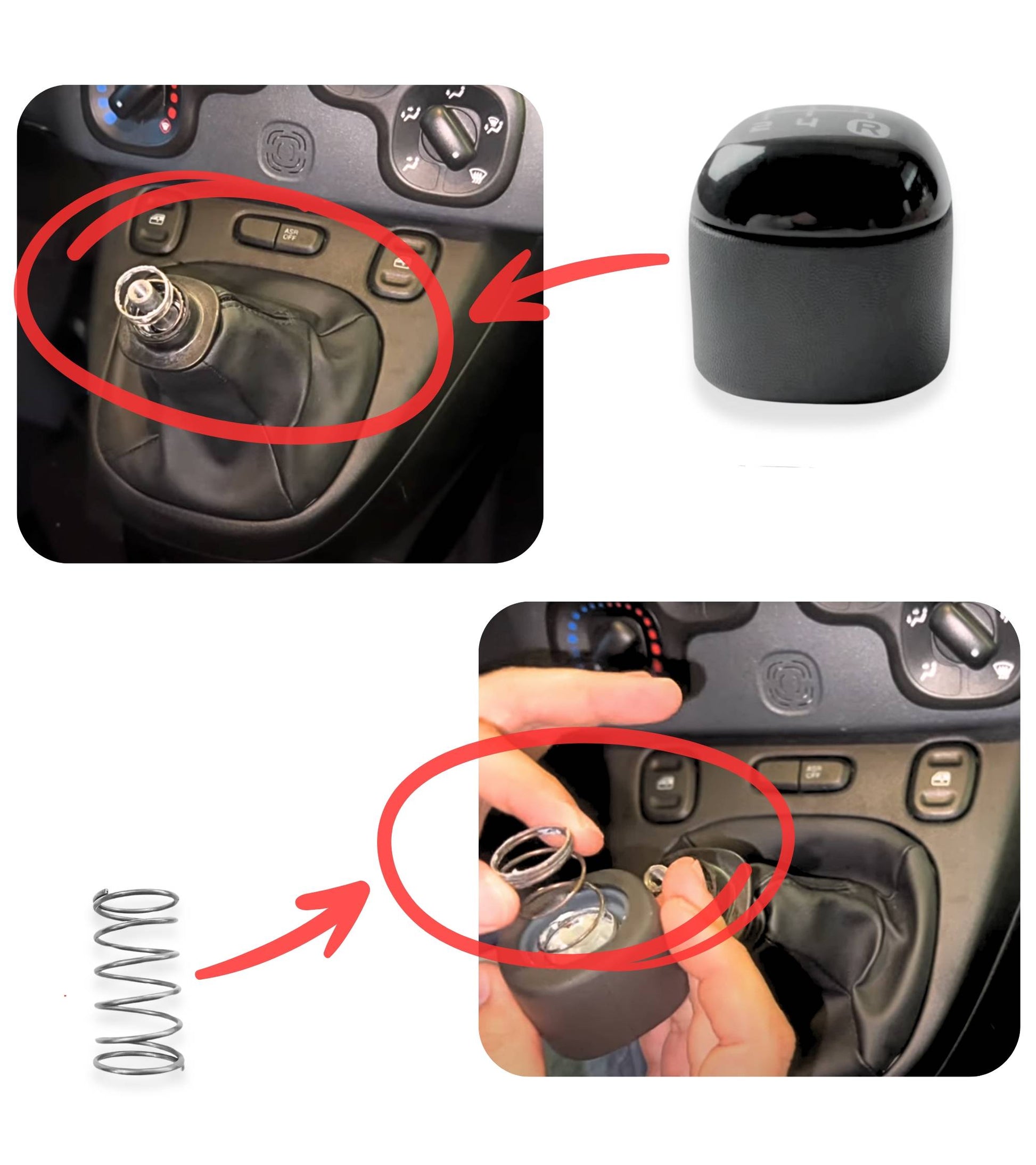 5 Speed ​​Gear Knob with Return Spring, Compatible with Fiat Panda 312, 319 from 2012 Third Generation OEM Code 502942700 (large spring)