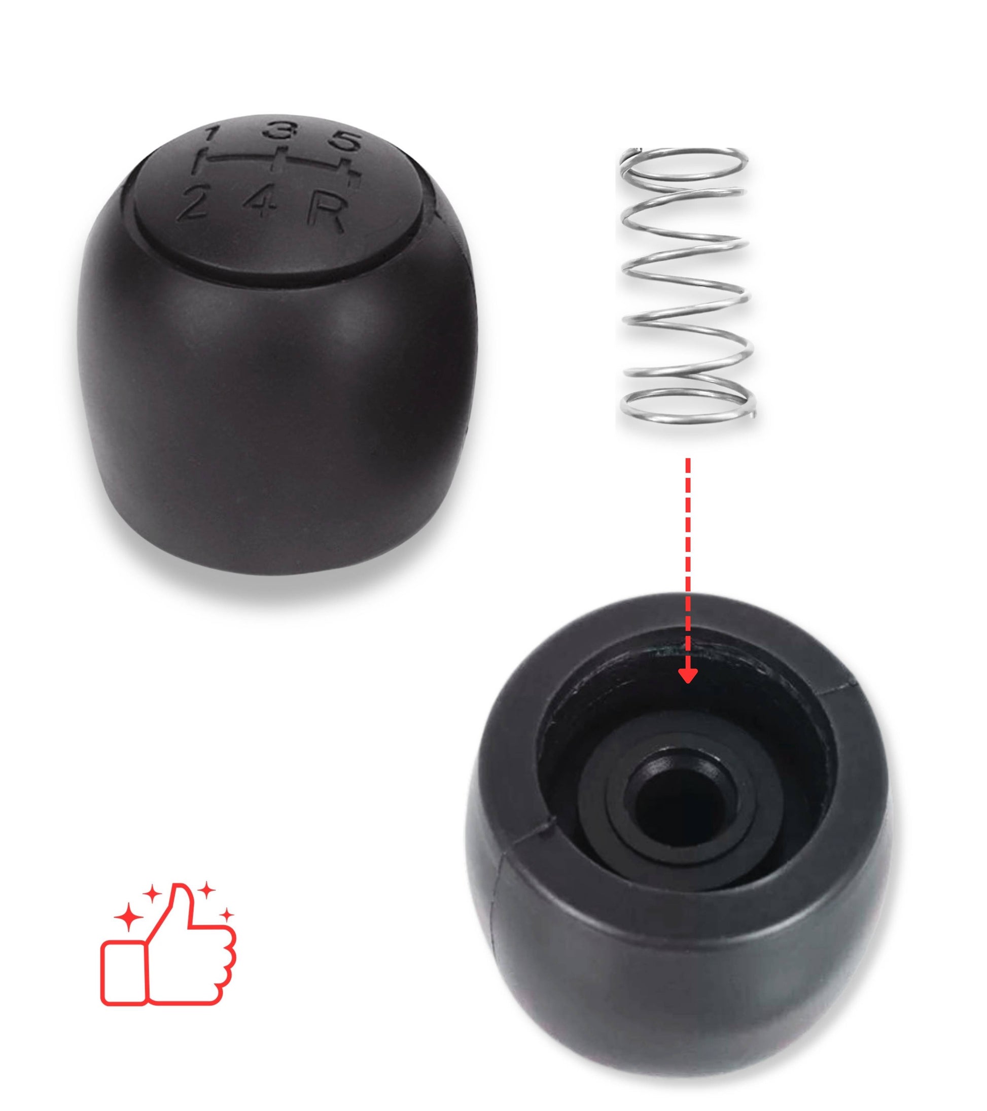 Black knob and small spring for gear lever compatible with Fiat Panda 169 (2003-2012), Fiat 500 312 and 500C (2007-2013)