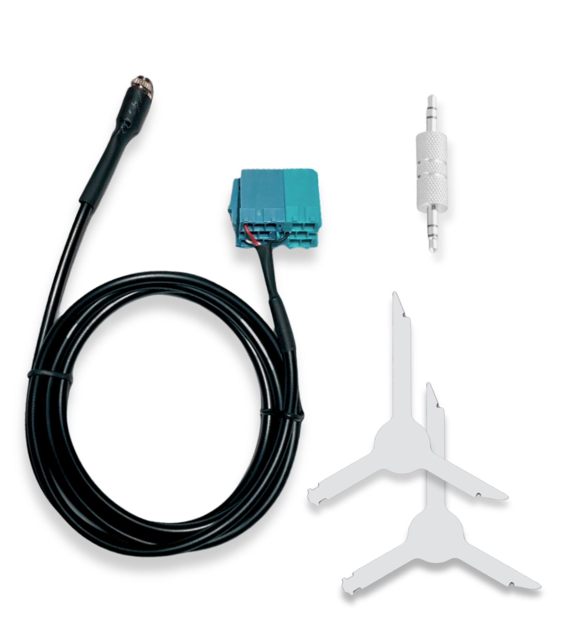 AUX Kit Compatible with Fiat Bravo from 2007; AUX Cable Female 3.5mm 150cm; Visteon Car Radio Extractors; Double Jack Male 3.5mm Adapter