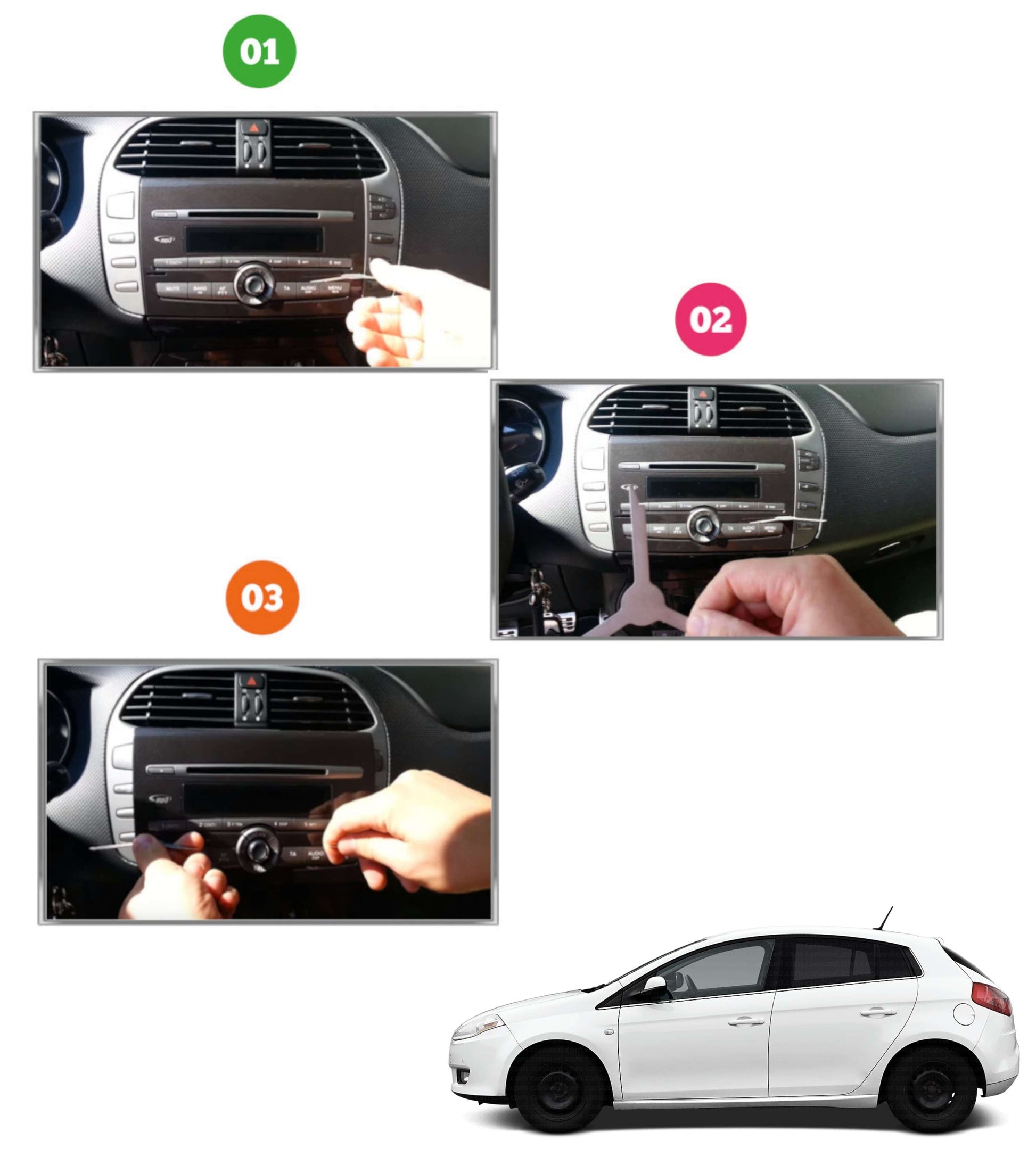 AUX Kit Compatible with Fiat Bravo from 2007; AUX Cable Female 3.5mm 150cm; Visteon Car Radio Extractors; Double Jack Male 3.5mm Adapter