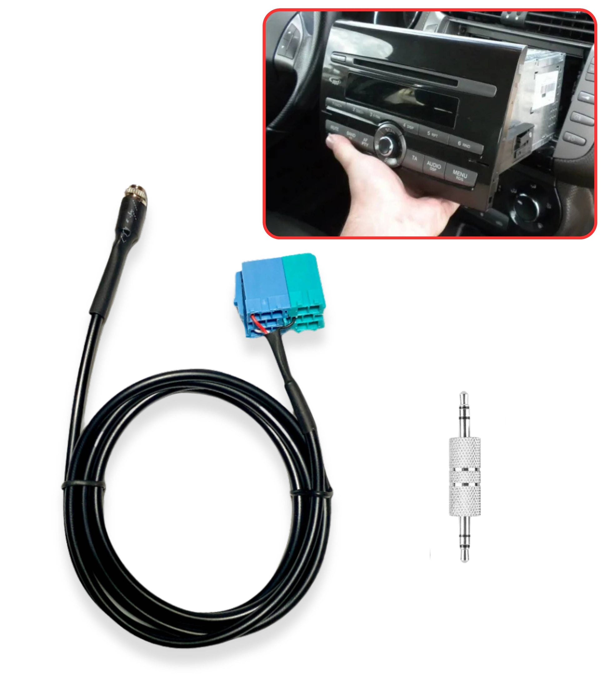 AUX Kit Compatible with Fiat Bravo from 2007; AUX Cable Female 3.5mm 150cm; Visteon Car Radio Extractors; Double Jack Male 3.5mm Adapter