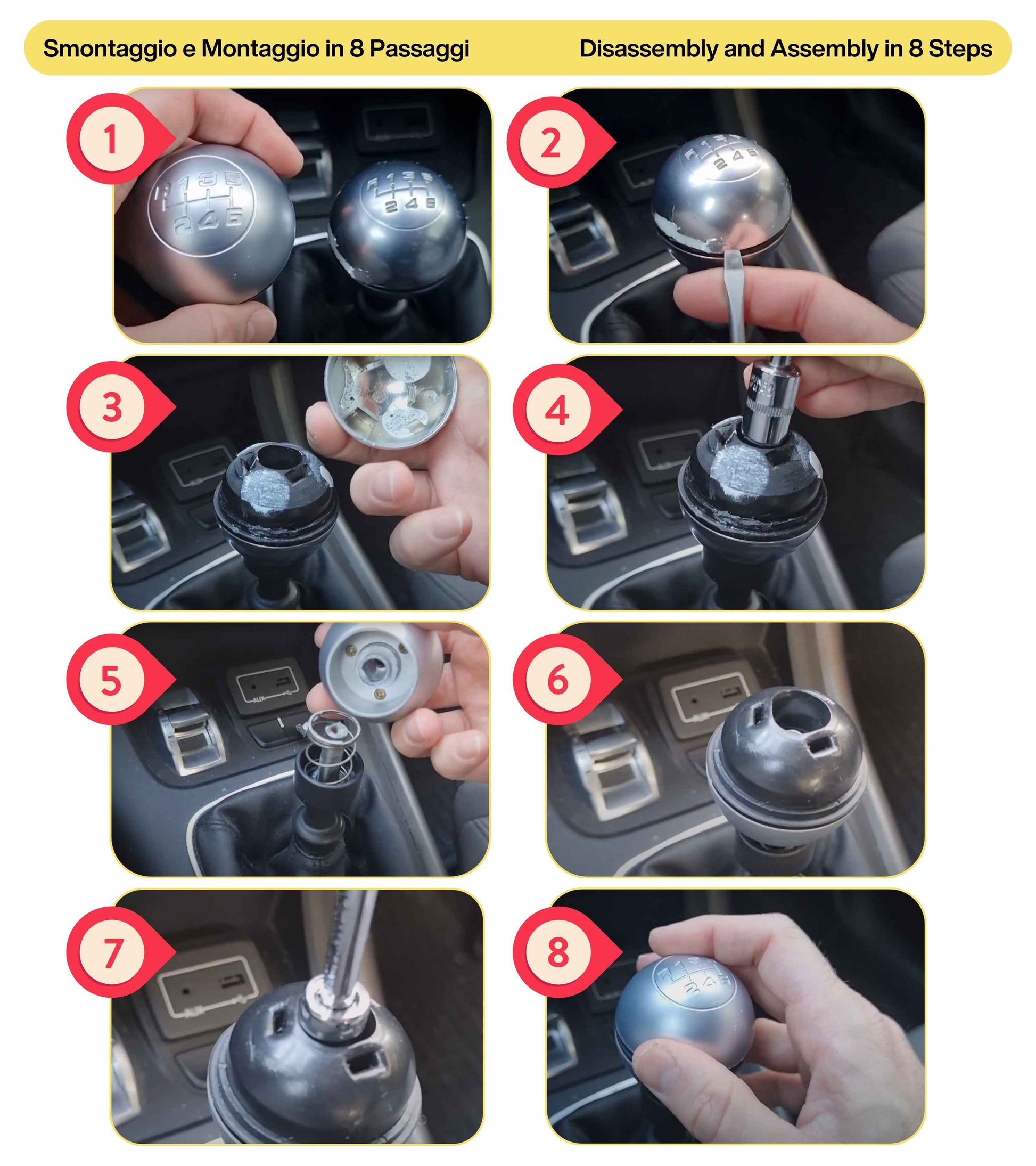 1neiSmartech 6 Speed ​​Gear Knob and Reverse Compatible with Alfa Romeo Giulietta (2010-2020) – OEM Codes 55346345, 46314309, 50294565, 55346347