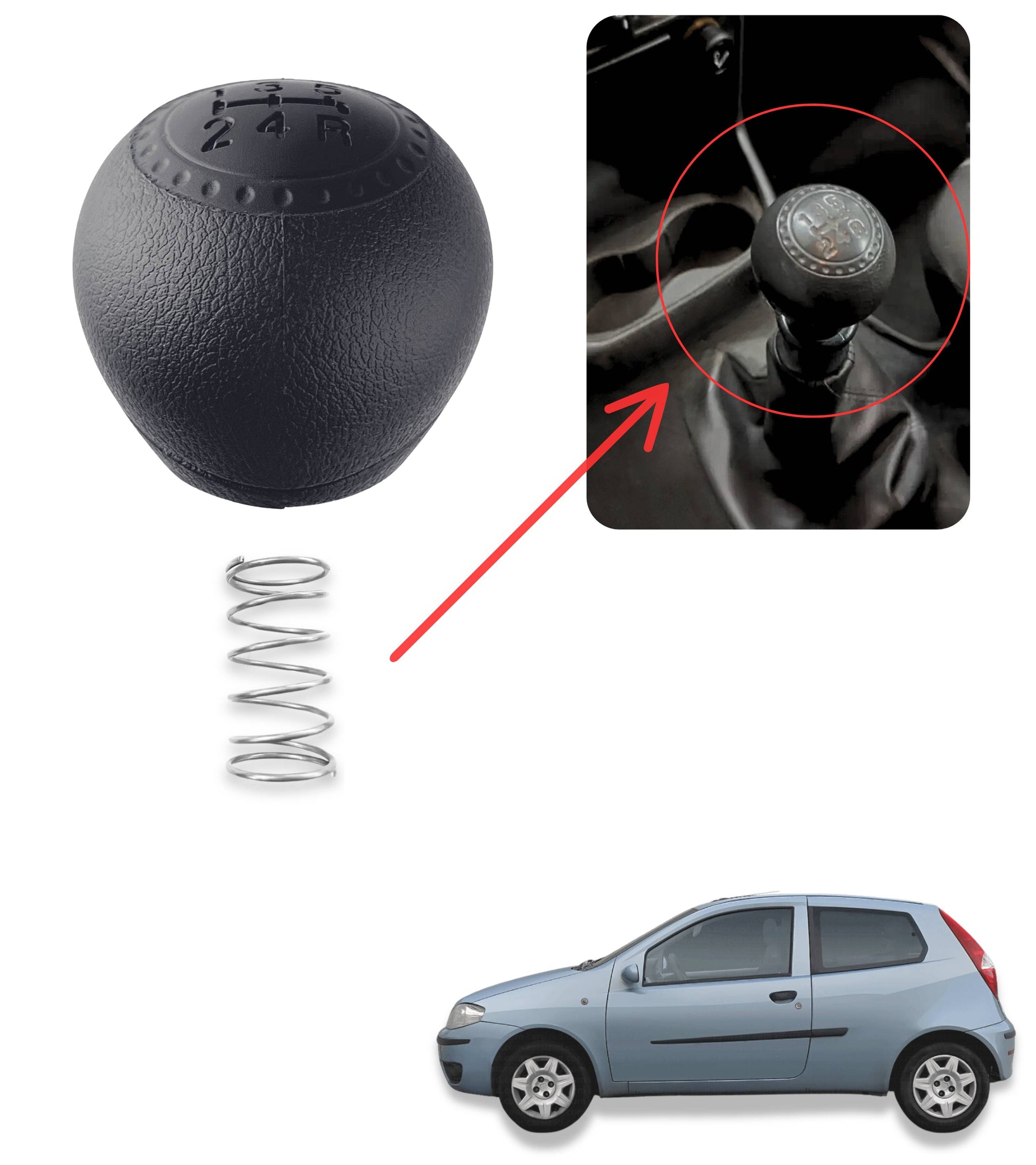 5 Speed ​​Knob and Medium Spring for Gear Lever Compatible with Fiat Punto 188 1999-2012 (with courier)