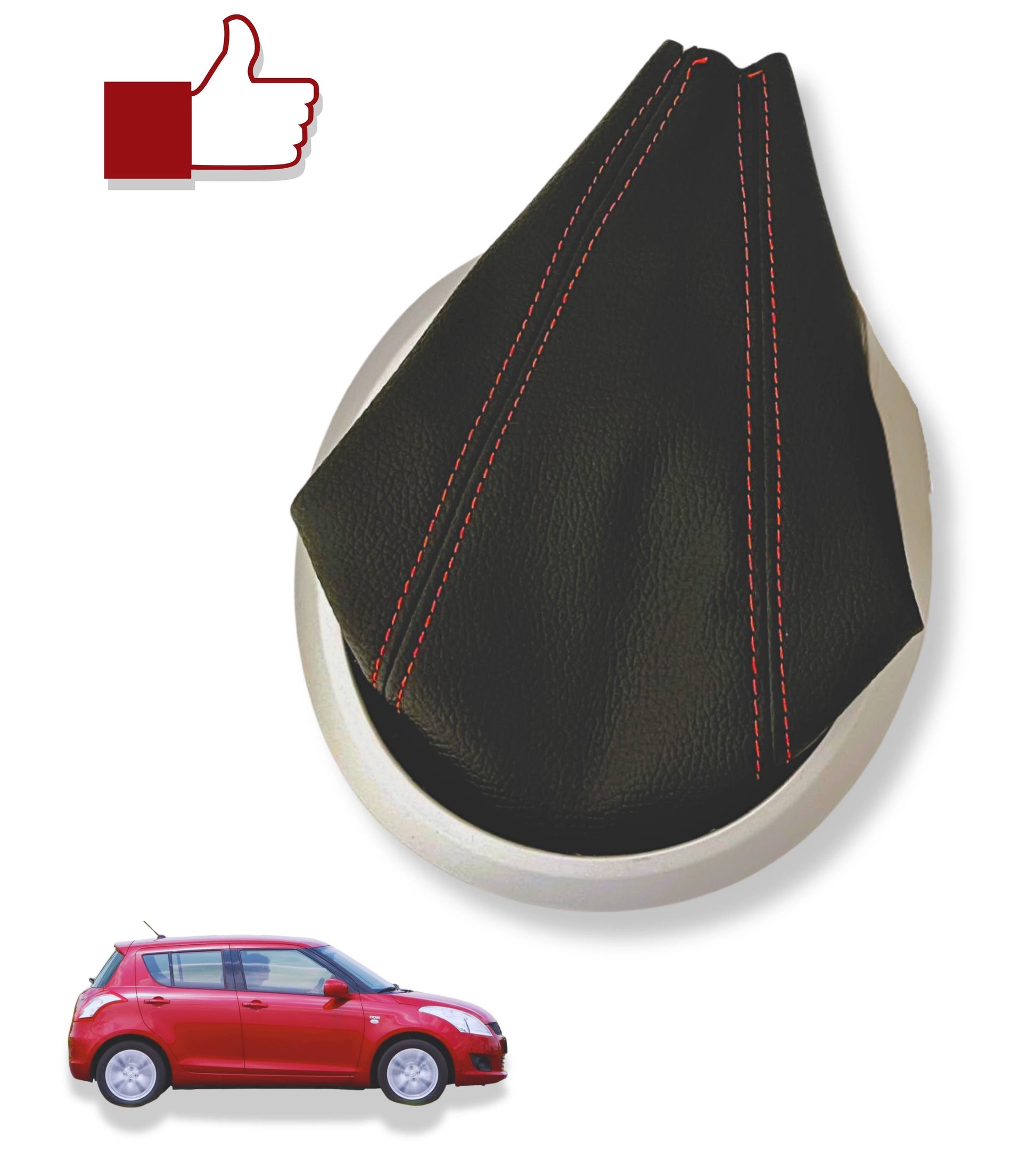 Black Boot Kit with Red Stitching and Gear Shift Ring Compatible with Suzuki Swift 2005-2010, Suzuki SX4 2007-2013, Suzuki ALTO 2009-2014