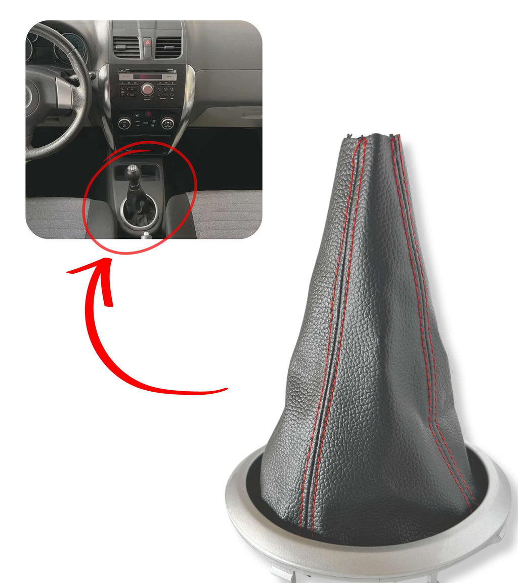 Black Boot Kit with Red Stitching and Gear Shift Ring Compatible with Suzuki Swift 2005-2010, Suzuki SX4 2007-2013, Suzuki ALTO 2009-2014
