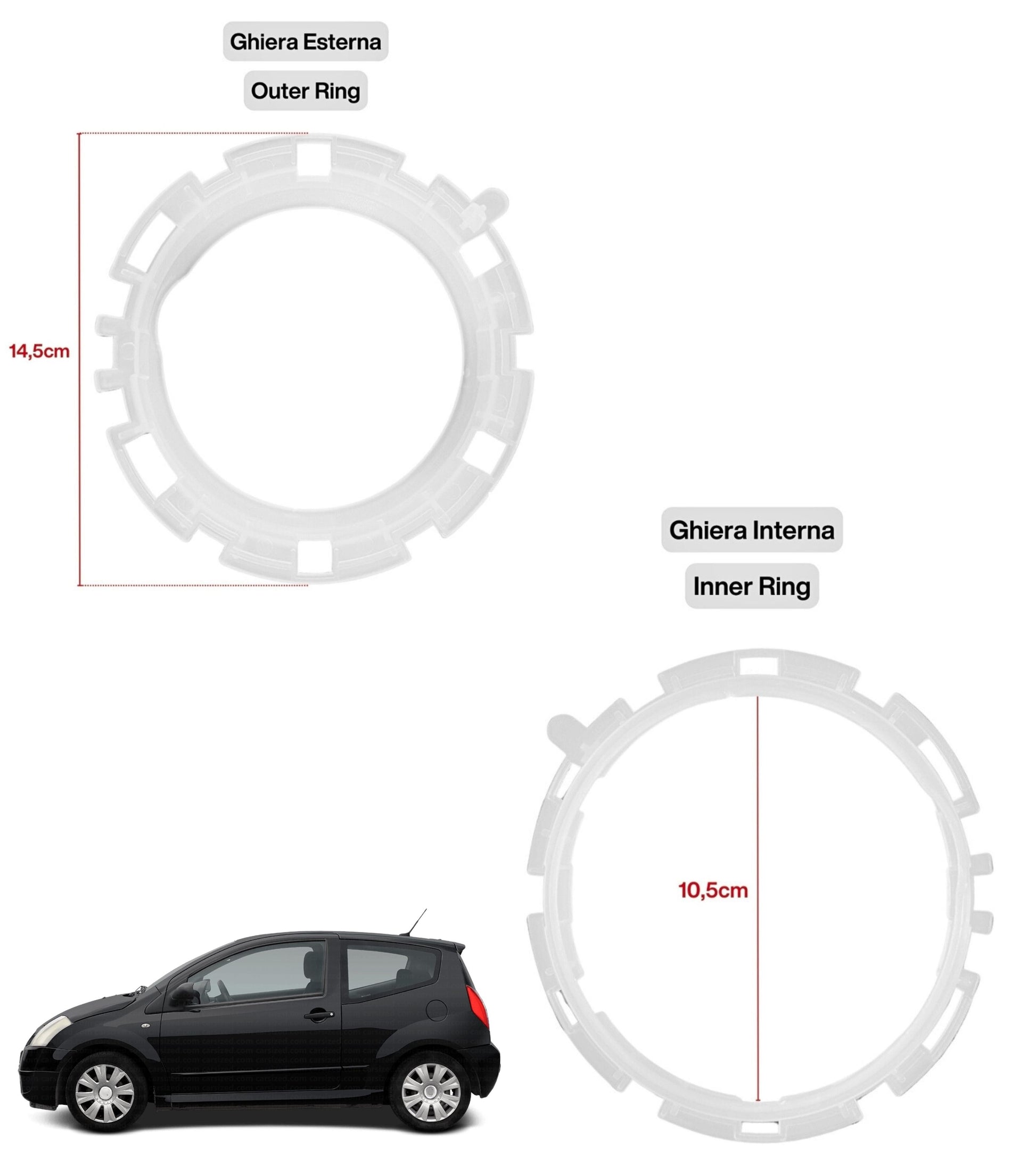 5 Speed ​​Gear Knob Kit. Cap, Ring, Black External Frame, Compatible with Citroen C2 2003-2010, with Plastic Adapter, OEM 2403CV, 1606400280, 7589T8, 7589V0