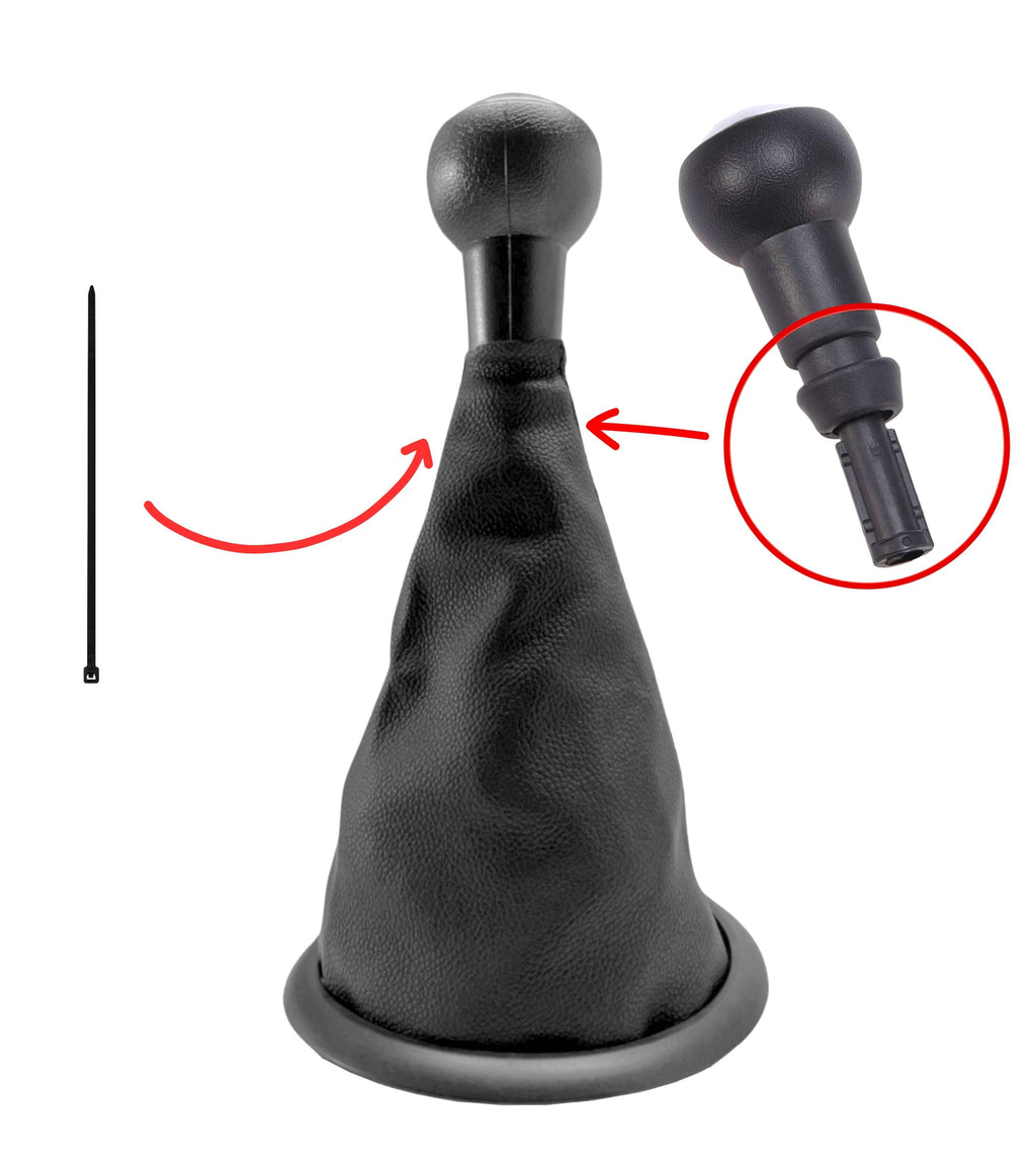 5 Speed ​​Gear Knob Kit. Cap, Ring, Black External Frame, Compatible with Citroen C2 2003-2010, with Plastic Adapter, OEM 2403CV, 1606400280, 7589T8, 7589V0