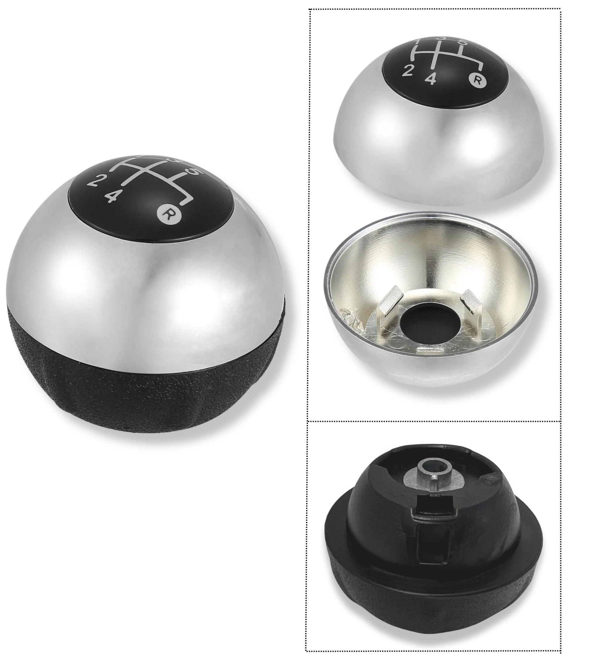 5 Speed ​​Gear Knob &amp; Reverse Compatible with Fiat 500 500C 2007-2018 Silver