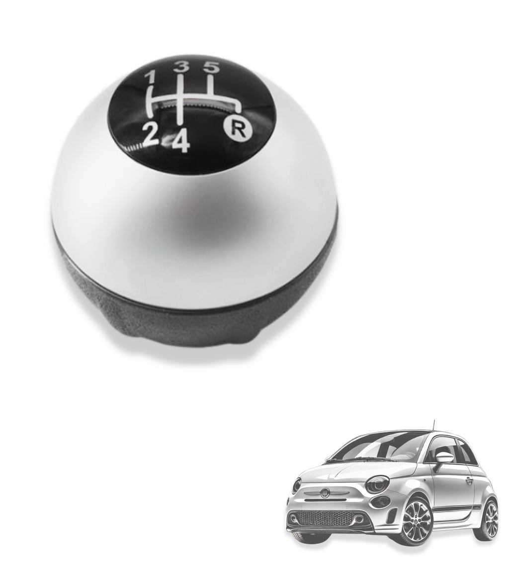 5 Speed ​​Gear Knob &amp; Reverse Compatible with Fiat 500 500C 2007-2018 Silver