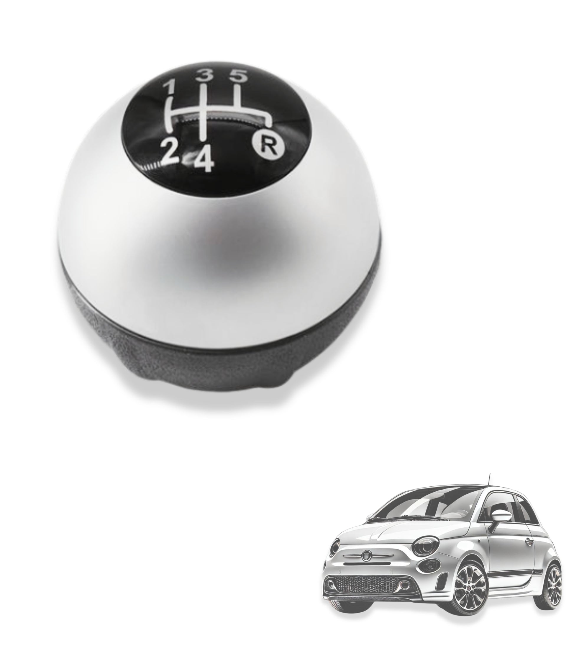 5 Speed ​​Gear Knob &amp; Reverse Compatible with Fiat 500 500C 2007-2018 Silver