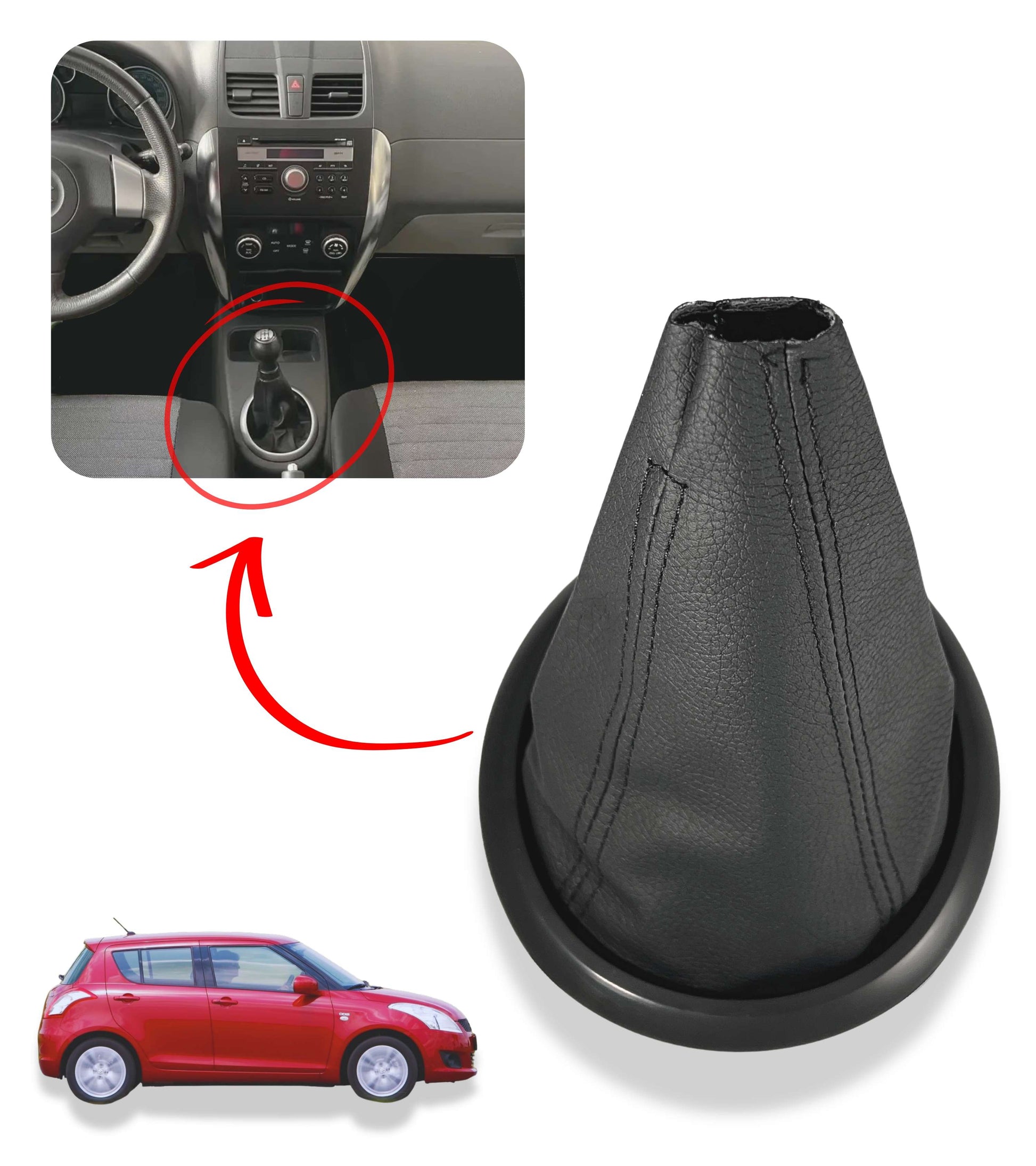 Black Stitching Gear Shift Boot Kit with Gear Lever Ring Compatible with Suzuki Swift 2005-2010, Suzuki SX4 2007-2013, Suzuki ALTO 2009-2014